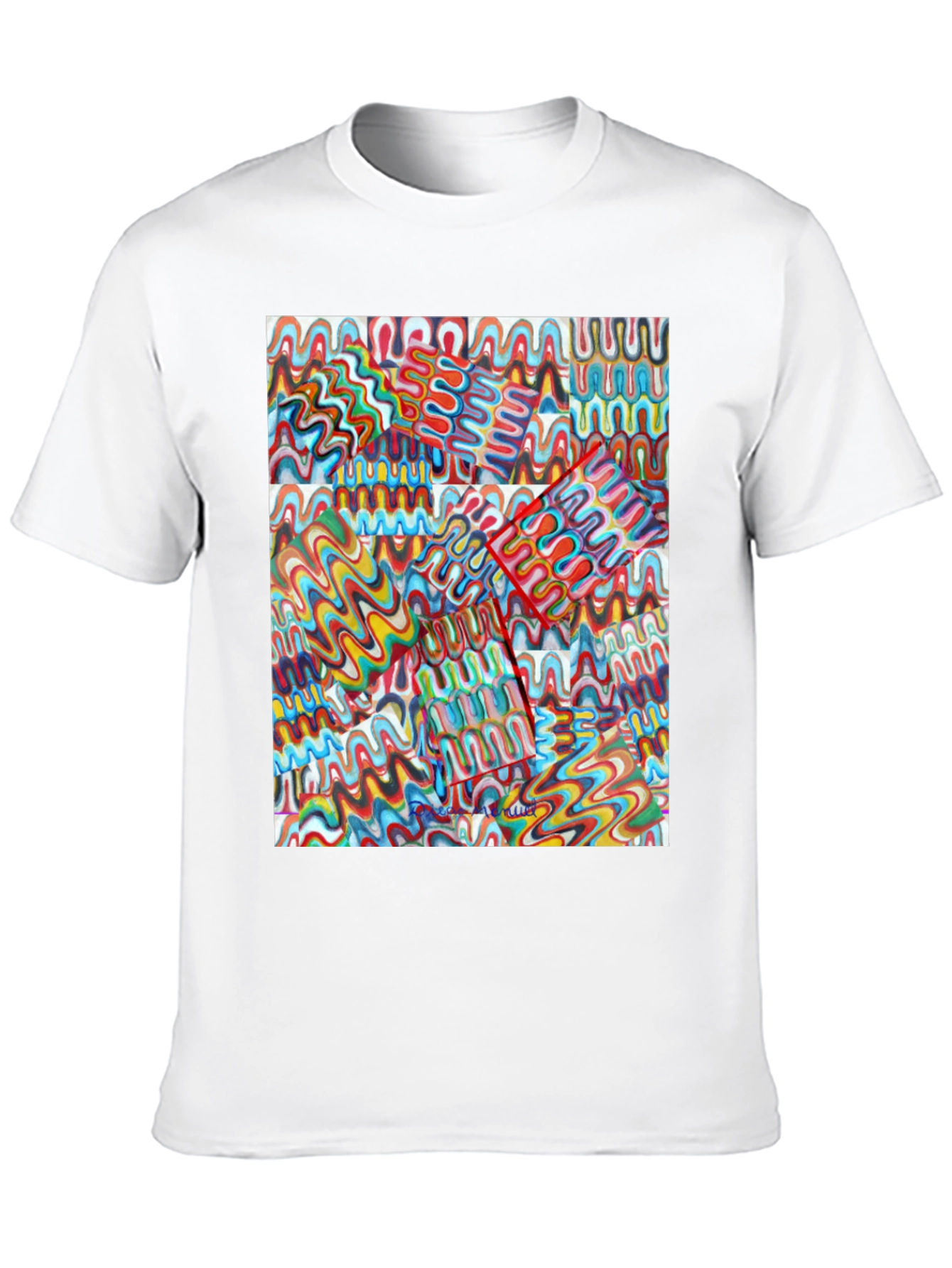 Abstract Wavy Line Pattern Black T-Shirt
