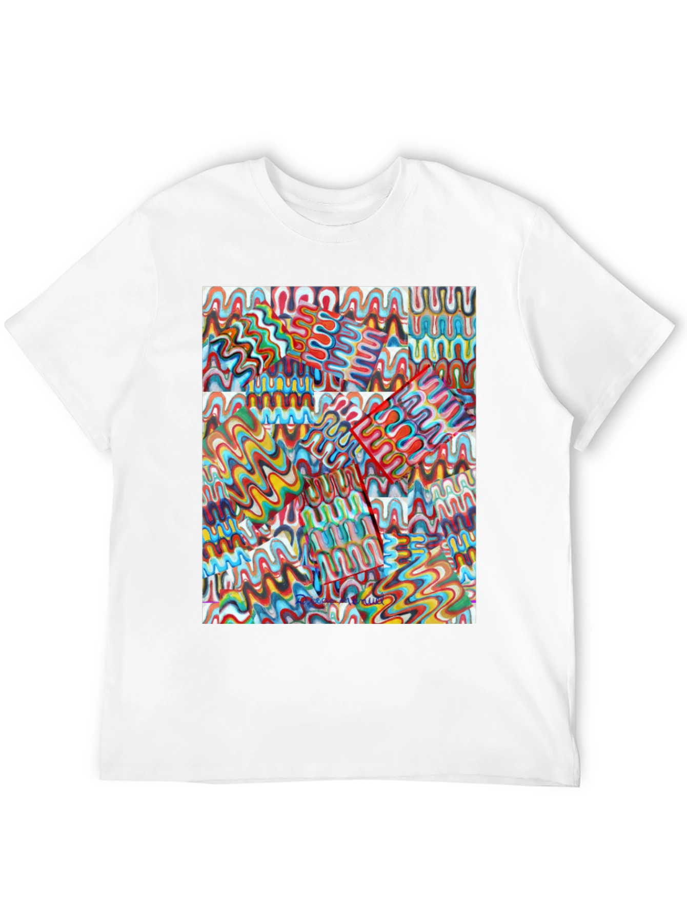 Abstract Wavy Line Pattern Black T-Shirt