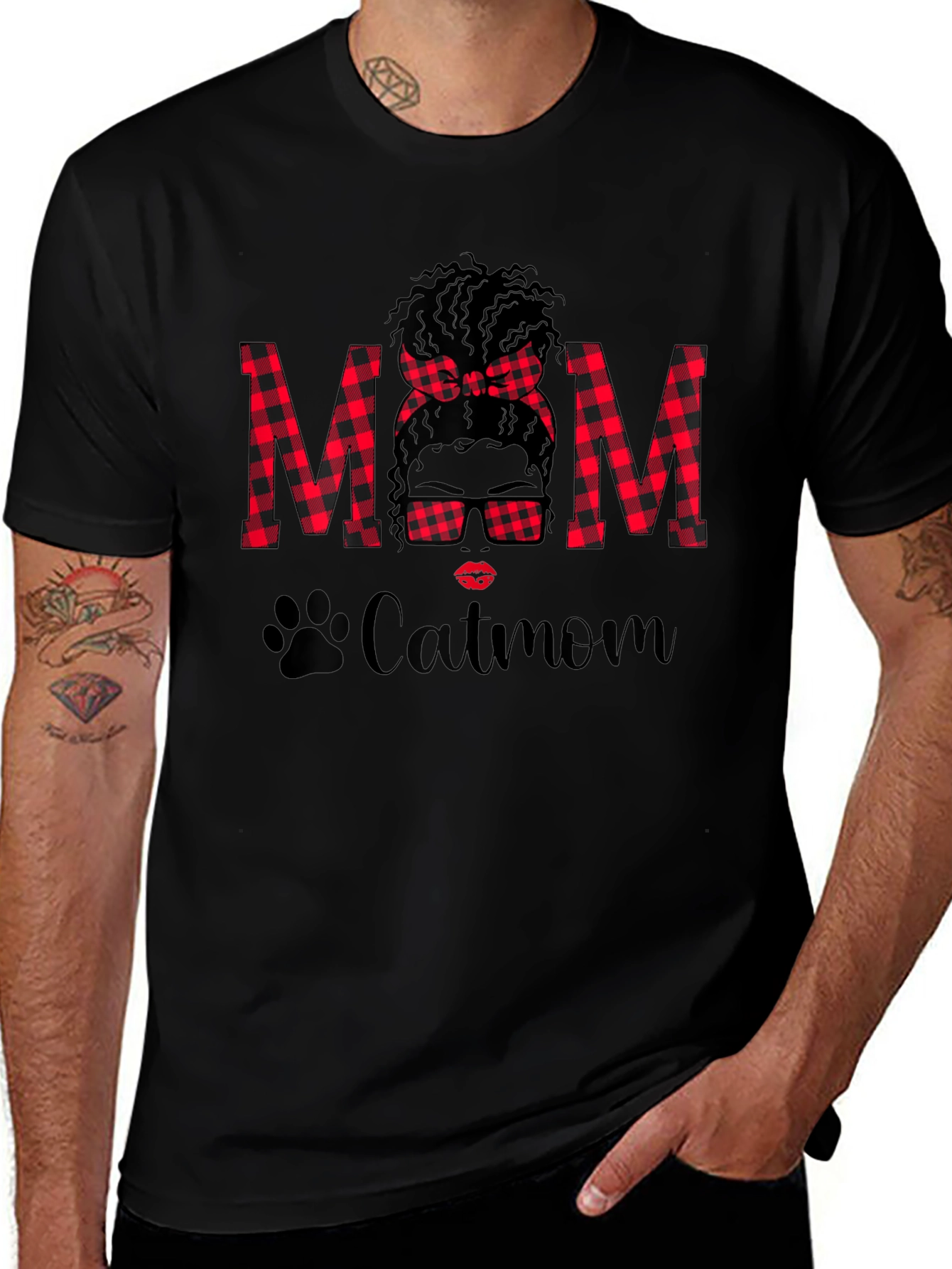 Catmom Buffalo Plaid Graphic Tee