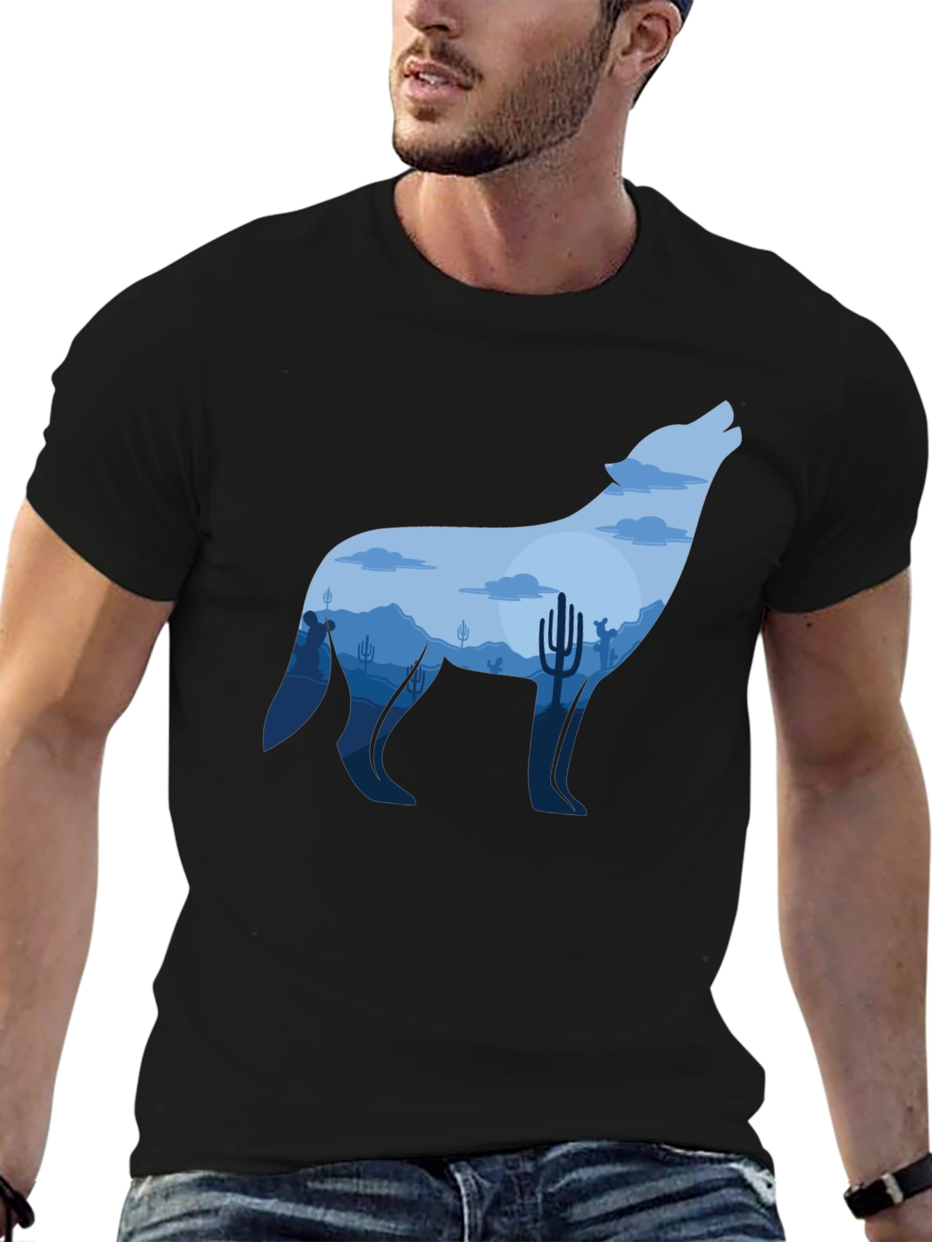 Wolf Desert Graphic Tee - Mens Black T-Shirt