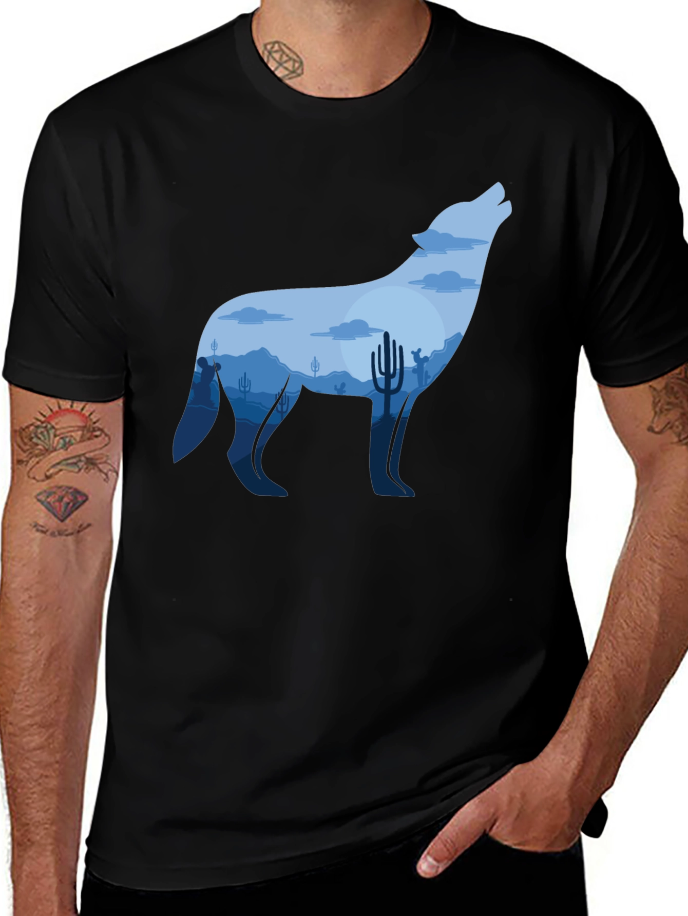 Wolf Desert Graphic Tee - Mens Black T-Shirt