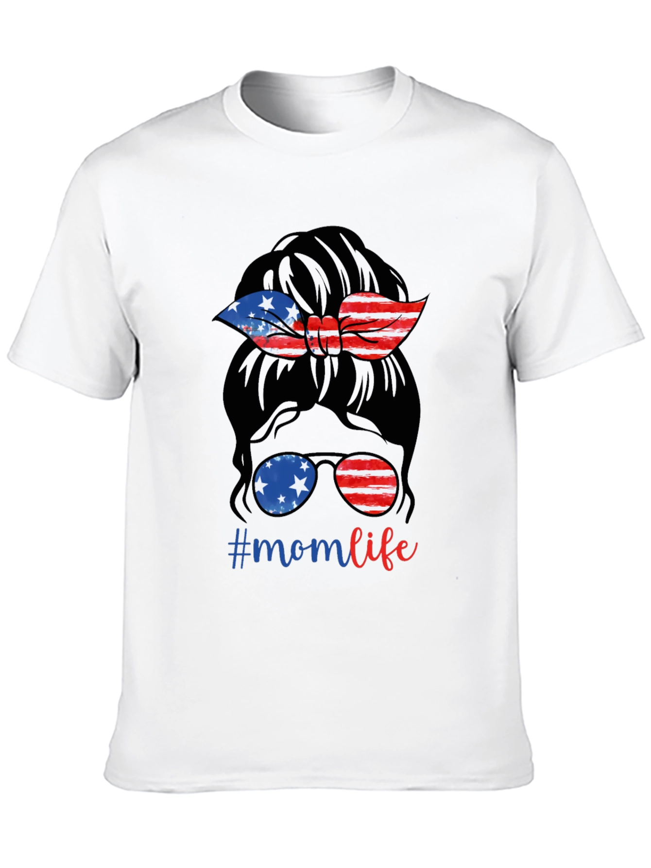 Mom Life Messy Bun Patriotic T-Shirt