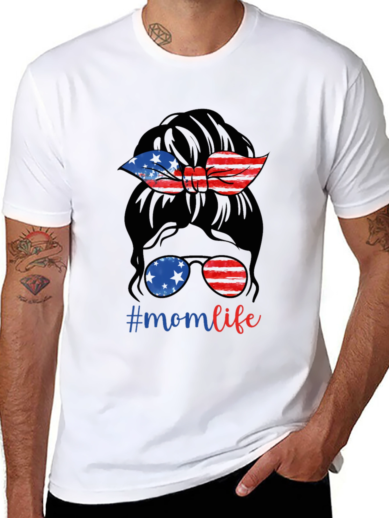 Mom Life Messy Bun Patriotic T-Shirt