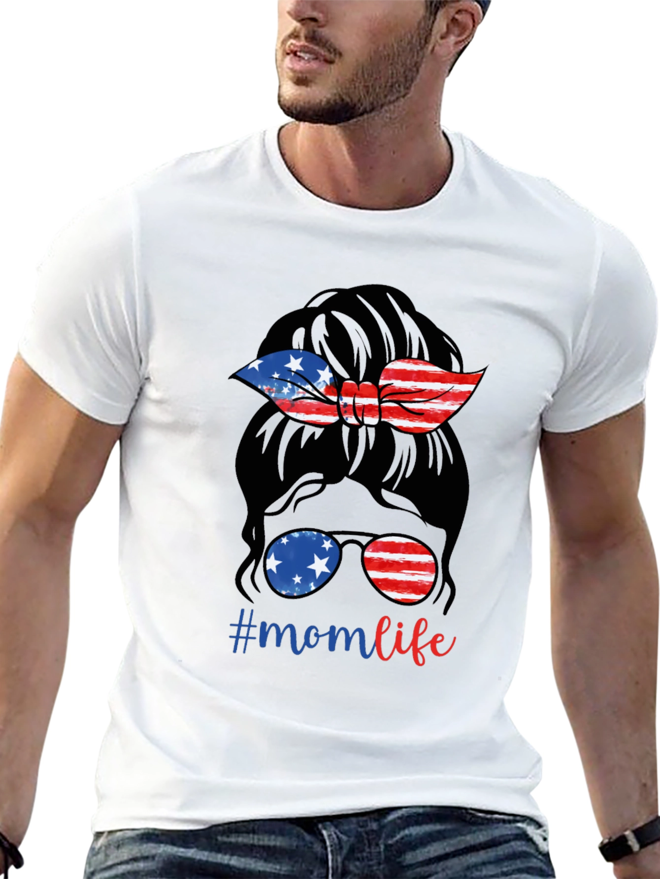 Mom Life Messy Bun Patriotic T-Shirt