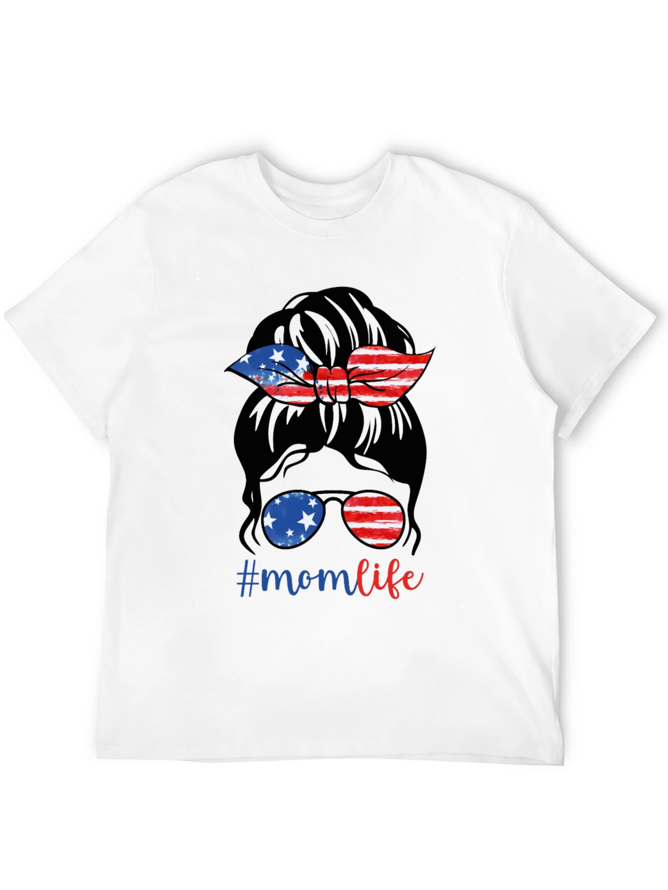 Mom Life Messy Bun Patriotic T-Shirt