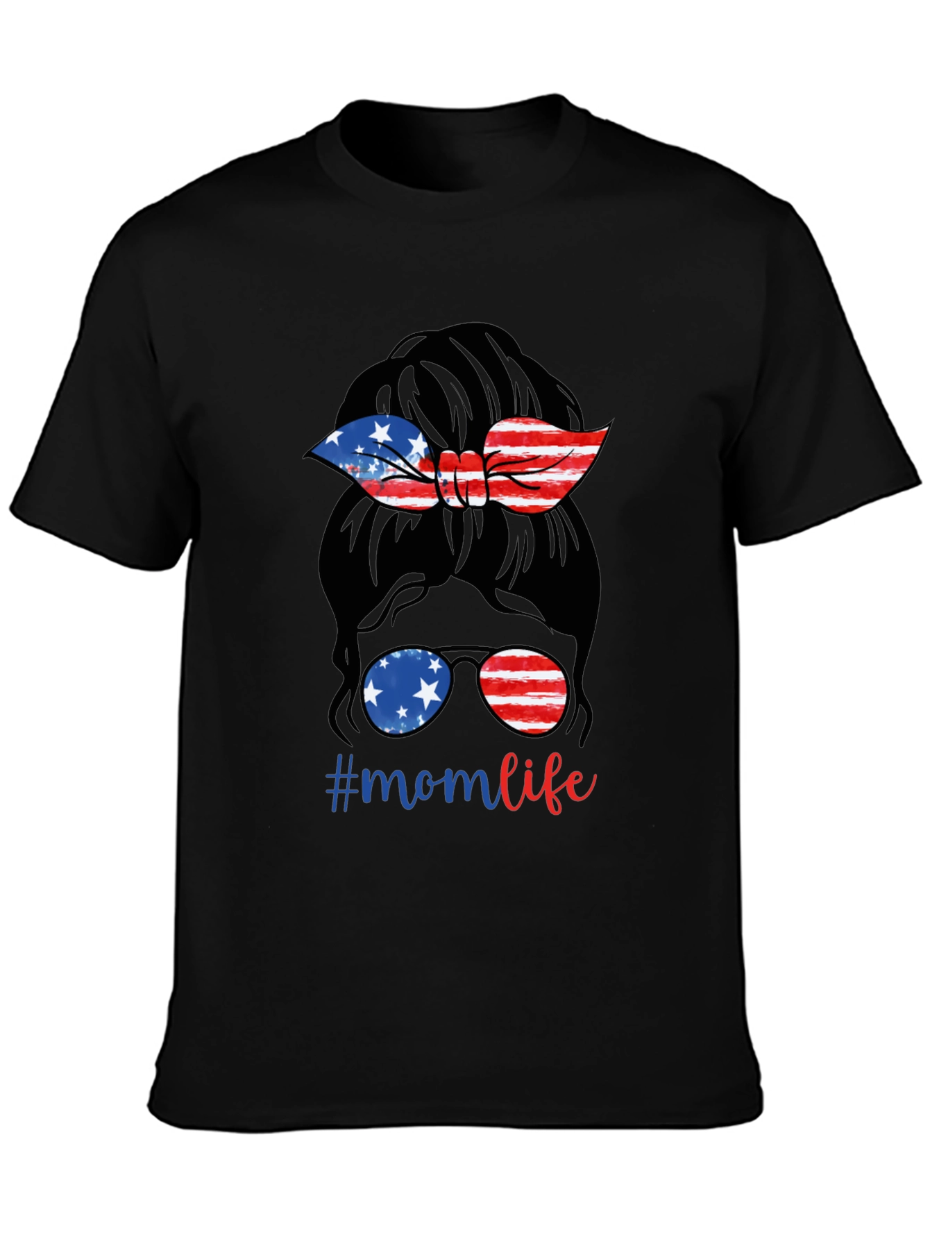 Mom Life Messy Bun Patriotic T-Shirt