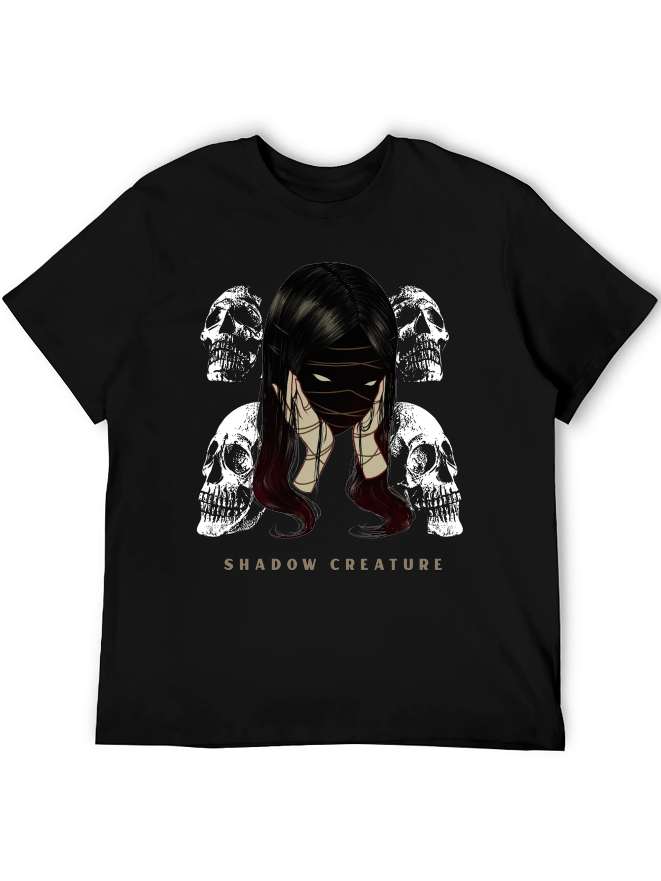 Shadow Creature Graphic Tee - Gothic Skull Design