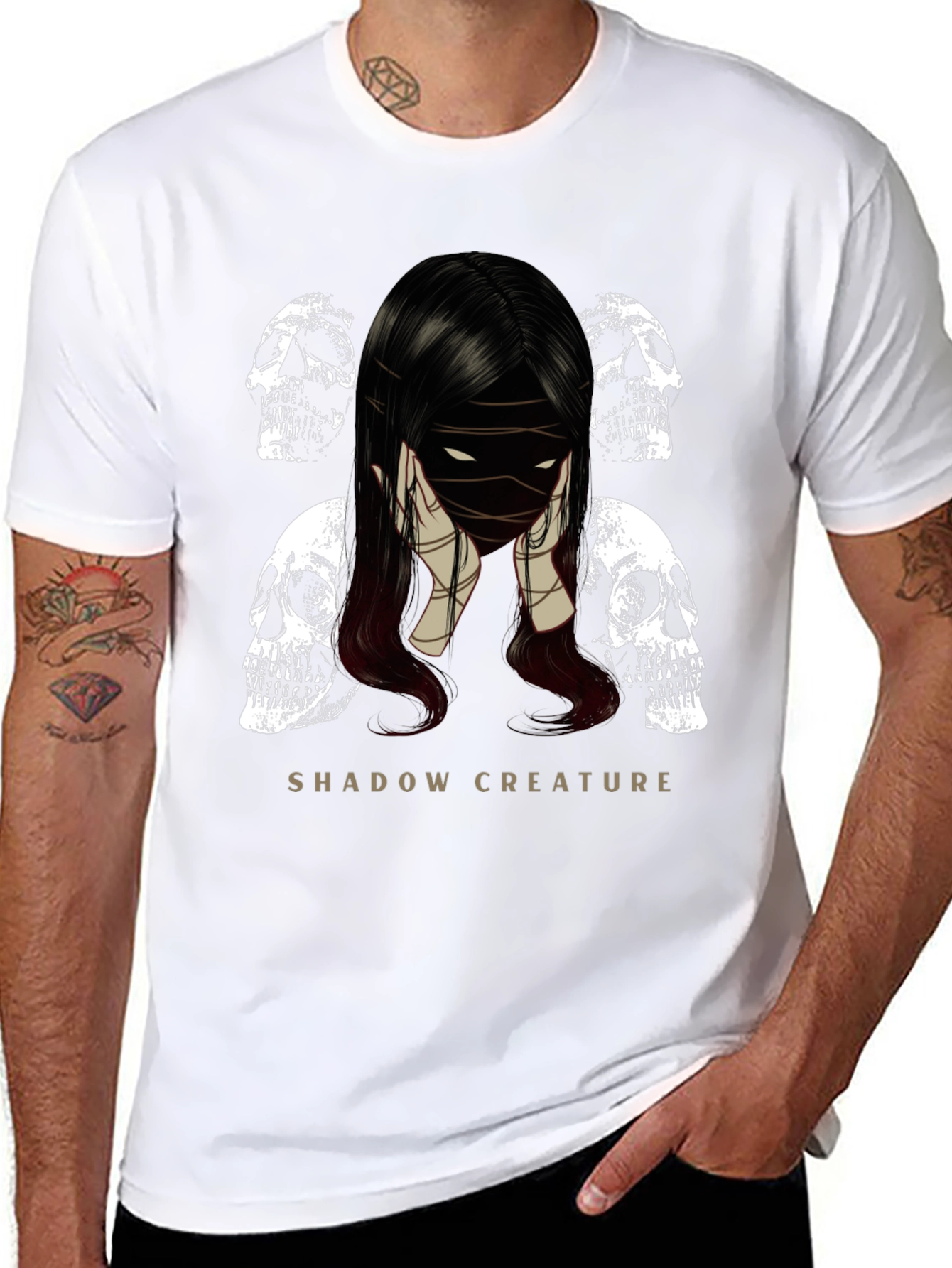 Shadow Creature Graphic Tee - Gothic Skull Design