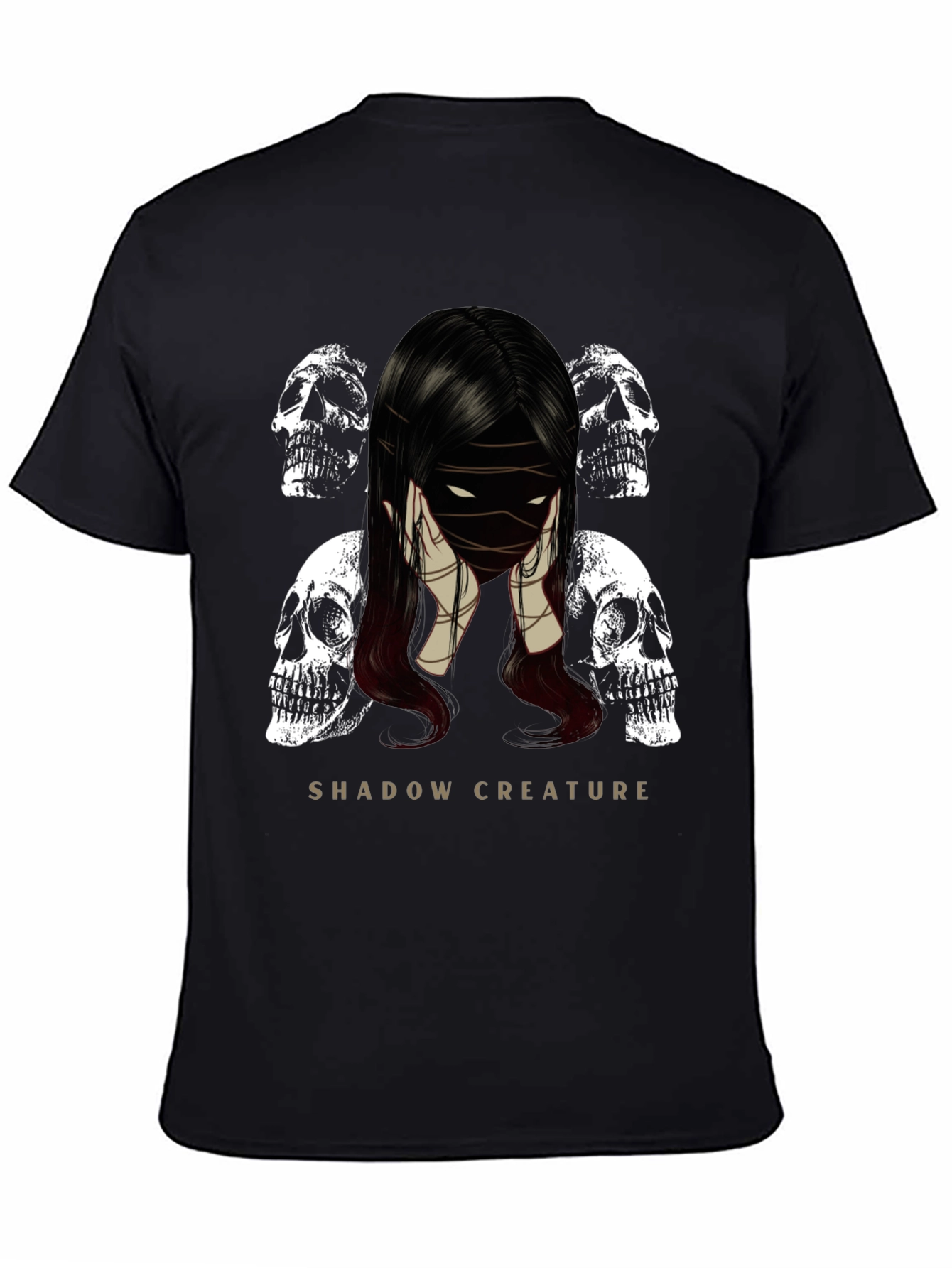 Shadow Creature Graphic Tee - Gothic Skull Design