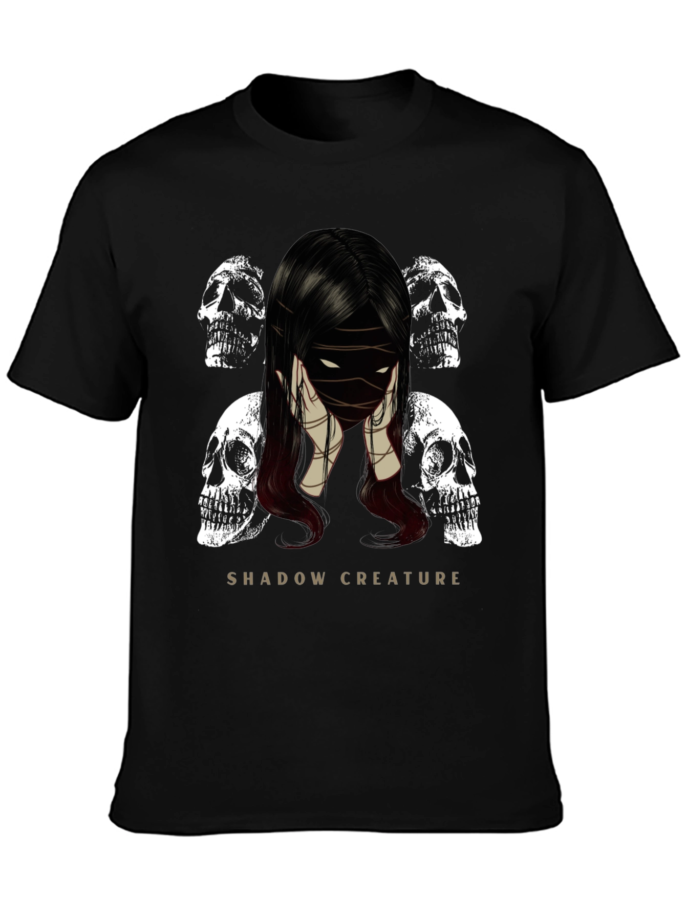 Shadow Creature Graphic Tee - Gothic Skull Design
