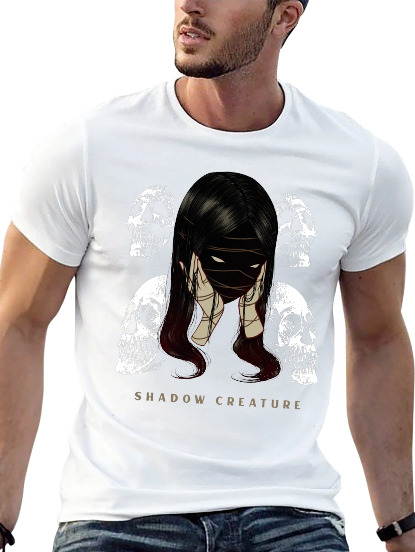 Shadow Creature Graphic Tee - Gothic Skull Design