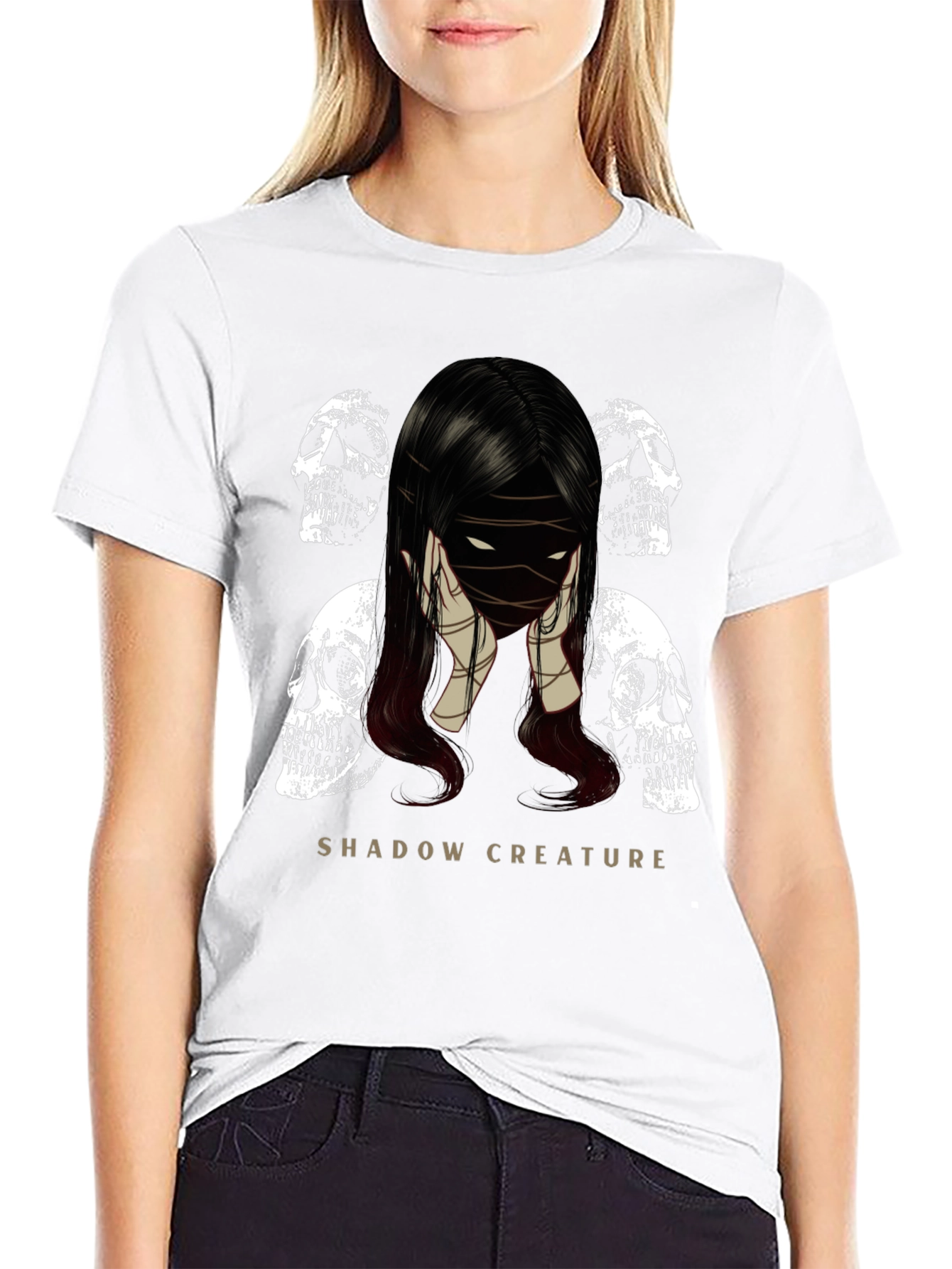 Shadow Creature Graphic Tee - Gothic Skull Design