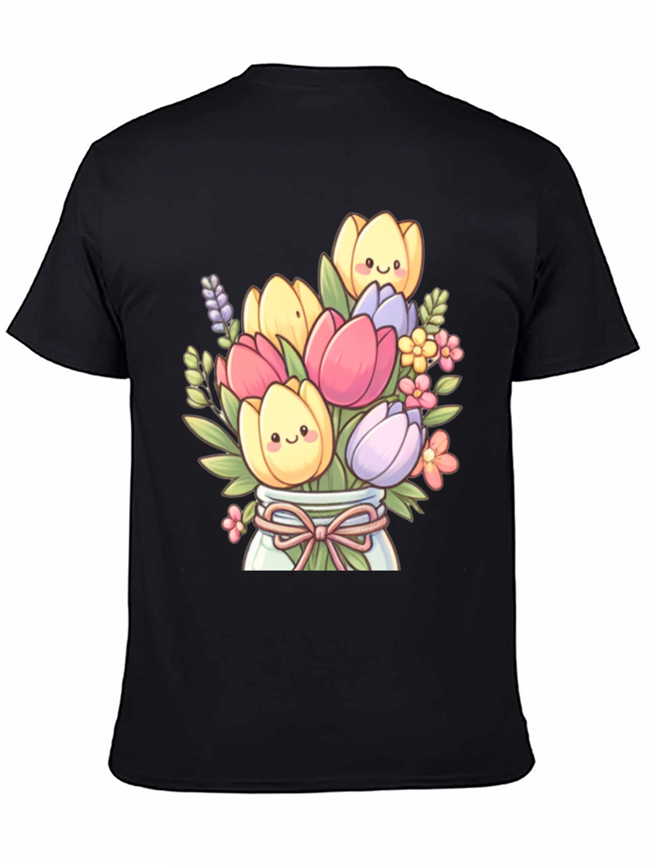 Floral Cartoon Graphic Tee - Cute Tulip Design