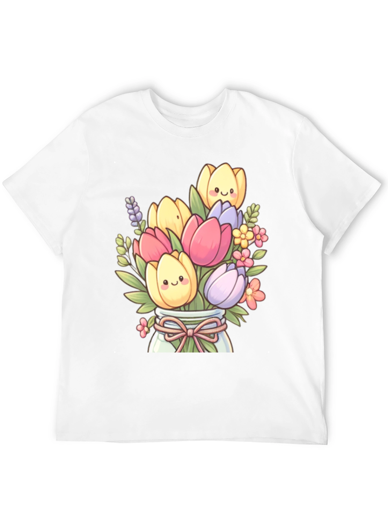 Floral Cartoon Graphic Tee - Cute Tulip Design