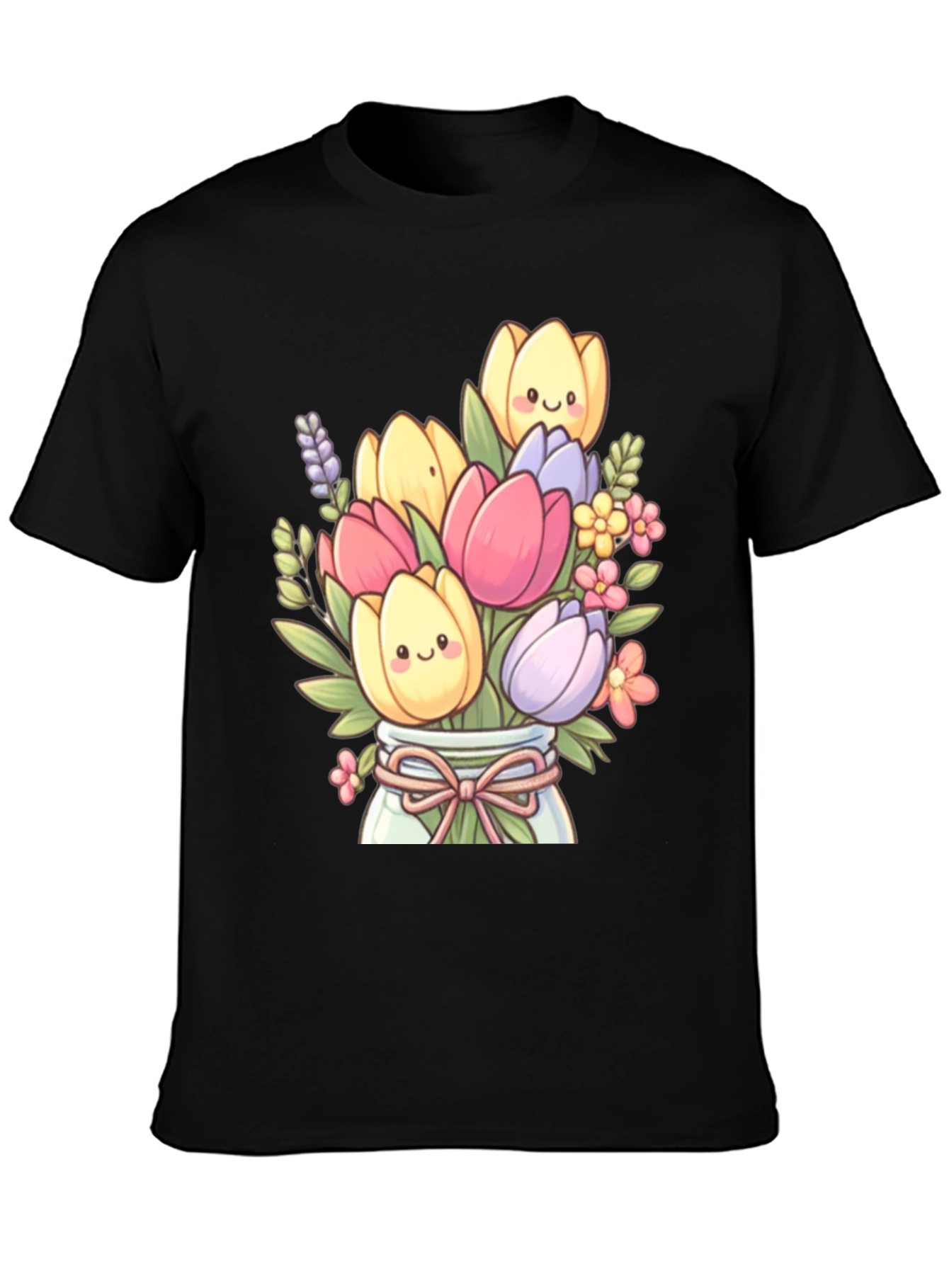Floral Cartoon Graphic Tee - Cute Tulip Design