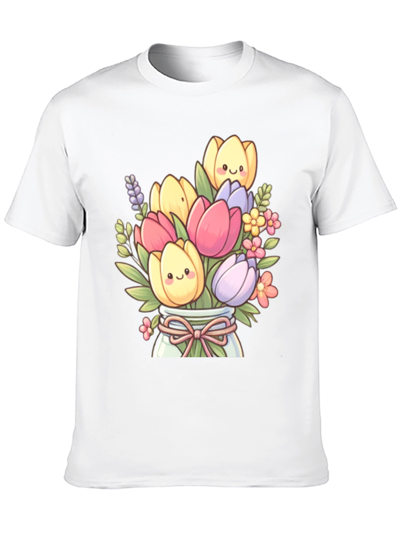 Floral Cartoon Graphic Tee - Cute Tulip Design