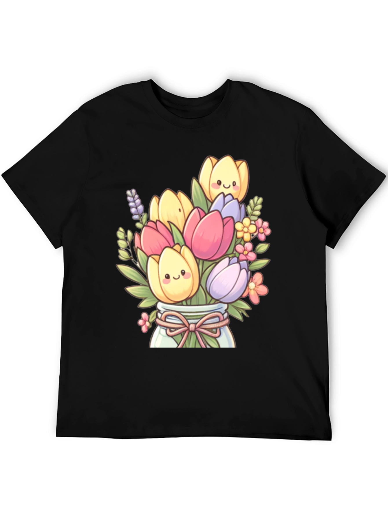 Floral Cartoon Graphic Tee - Cute Tulip Design
