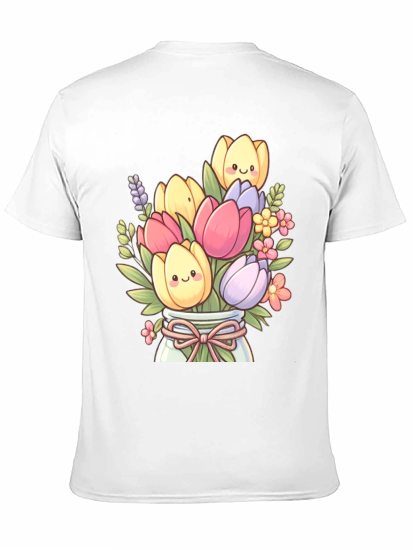 Floral Cartoon Graphic Tee - Cute Tulip Design