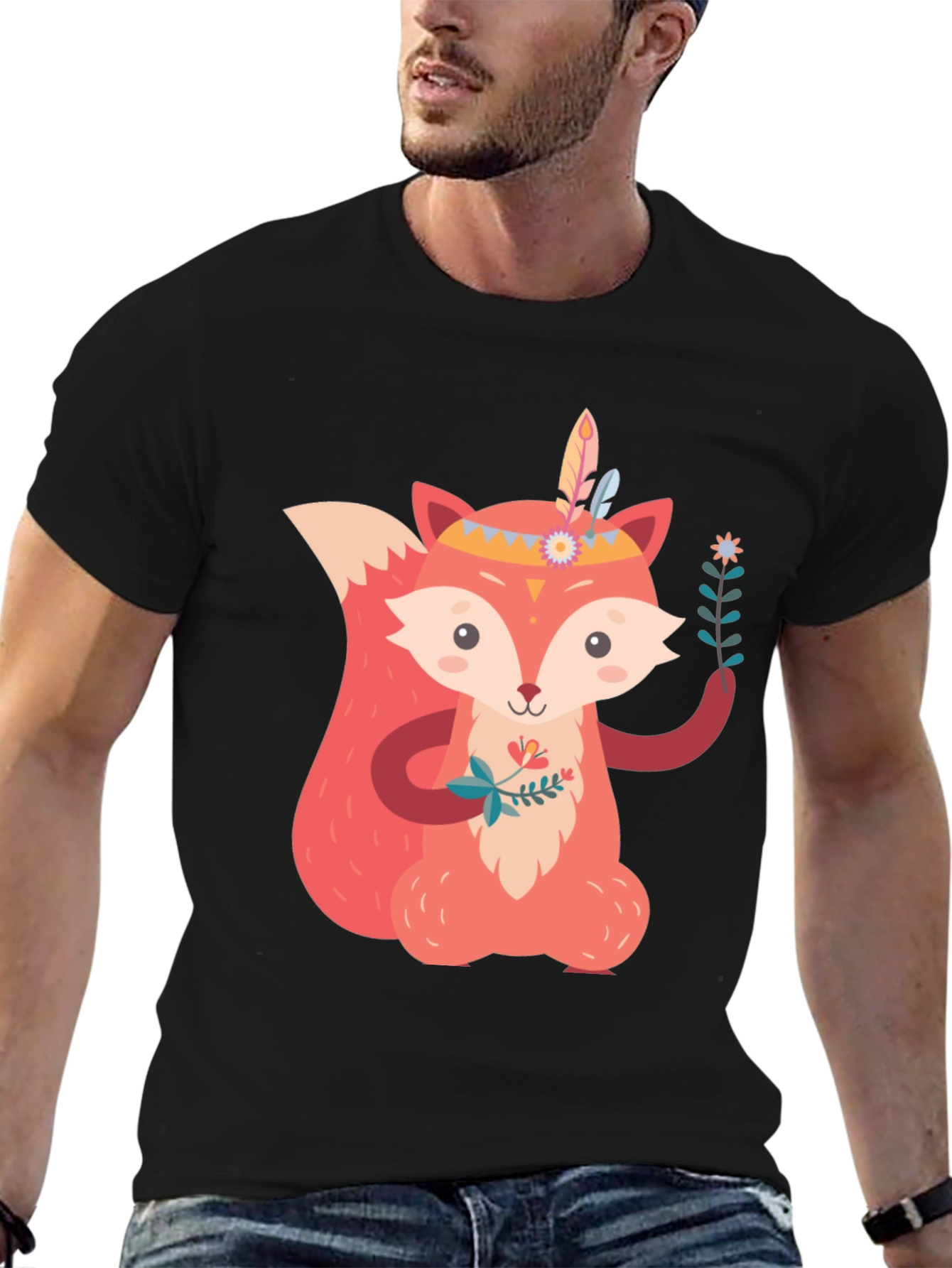 Cute Fox Graphic Tee - Unisex Black T-Shirt
