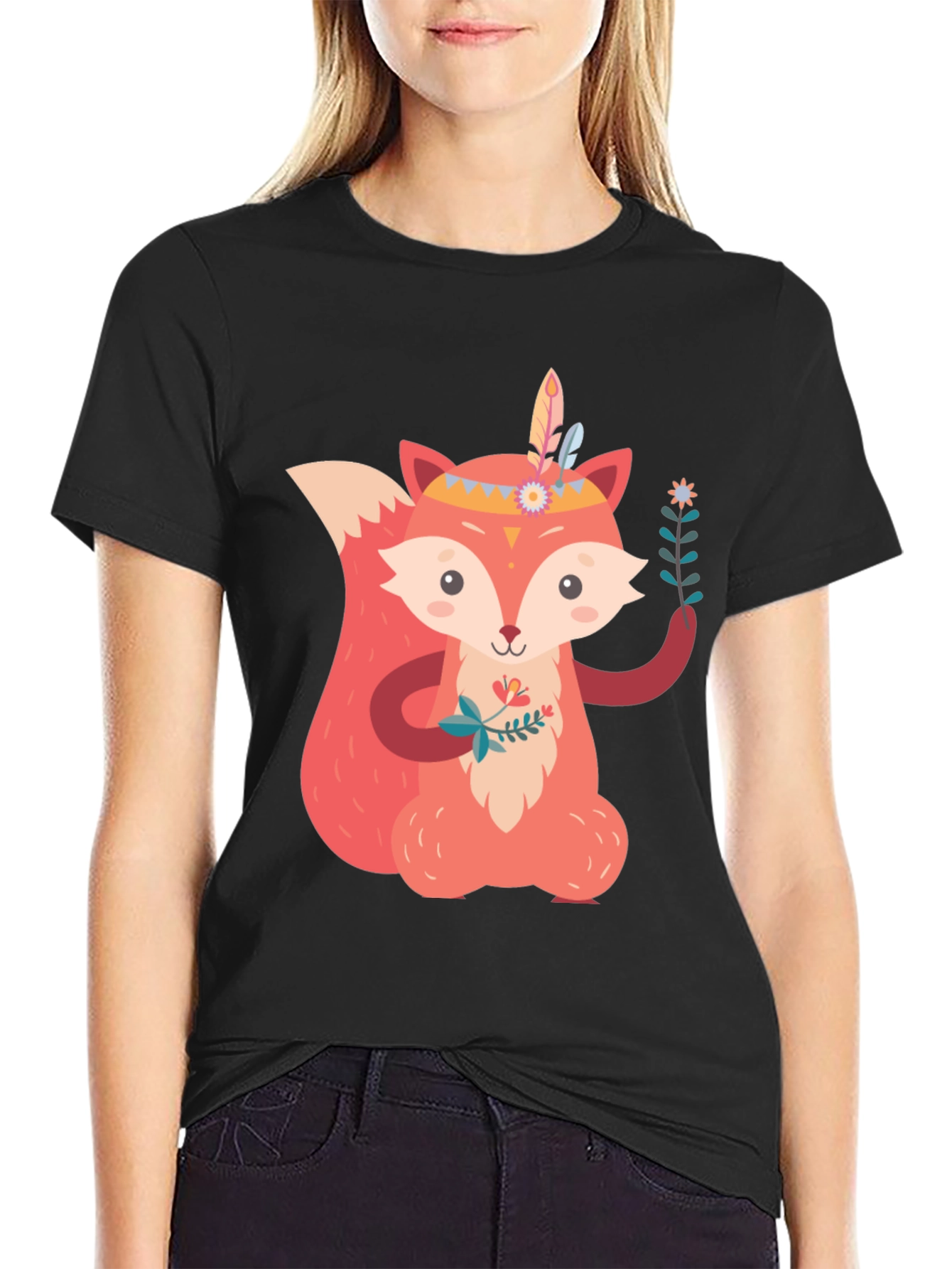 Cute Fox Graphic Tee - Unisex Black T-Shirt