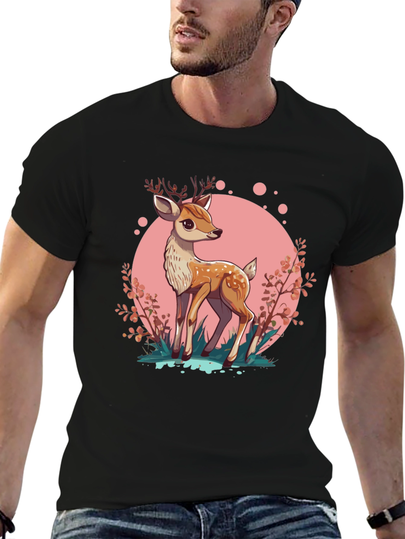 Cute Deer Graphic Tee - Stylish Mens Black T-Shirt