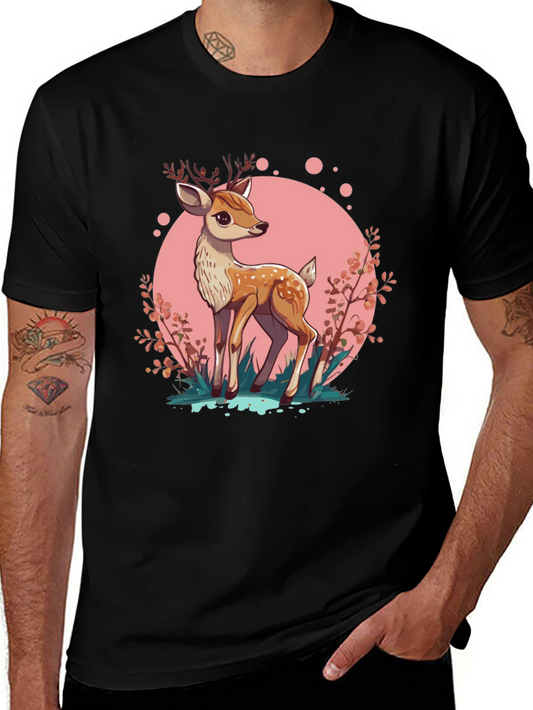 Cute Deer Graphic Tee - Stylish Mens Black T-Shirt