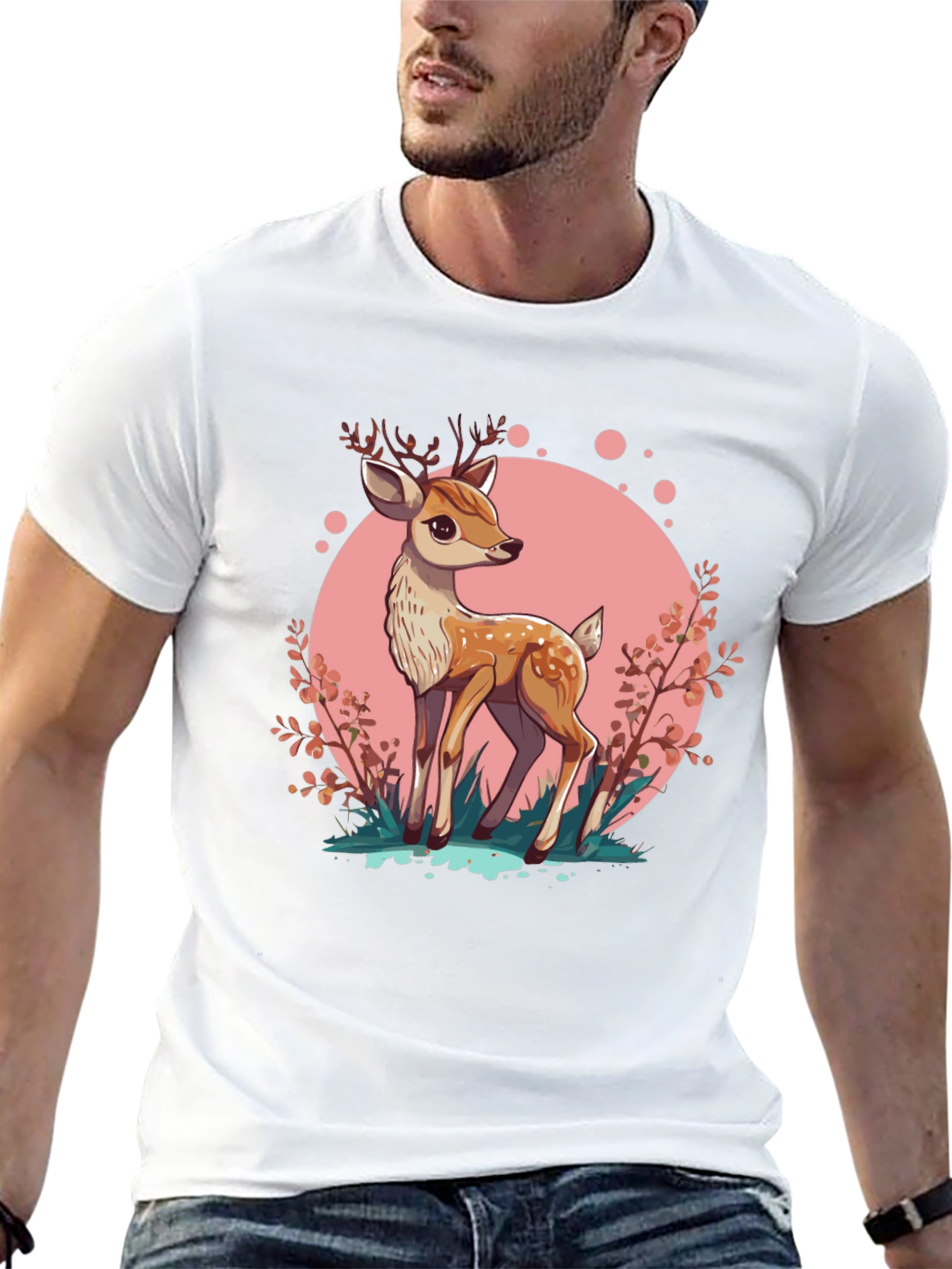 Cute Deer Graphic Tee - Stylish Mens Black T-Shirt