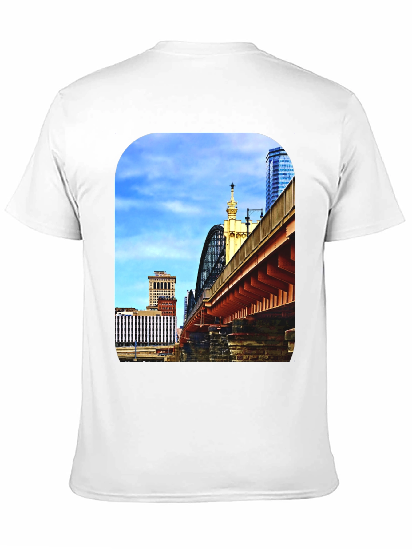 City Bridge Print Black Crewneck T-Shirt