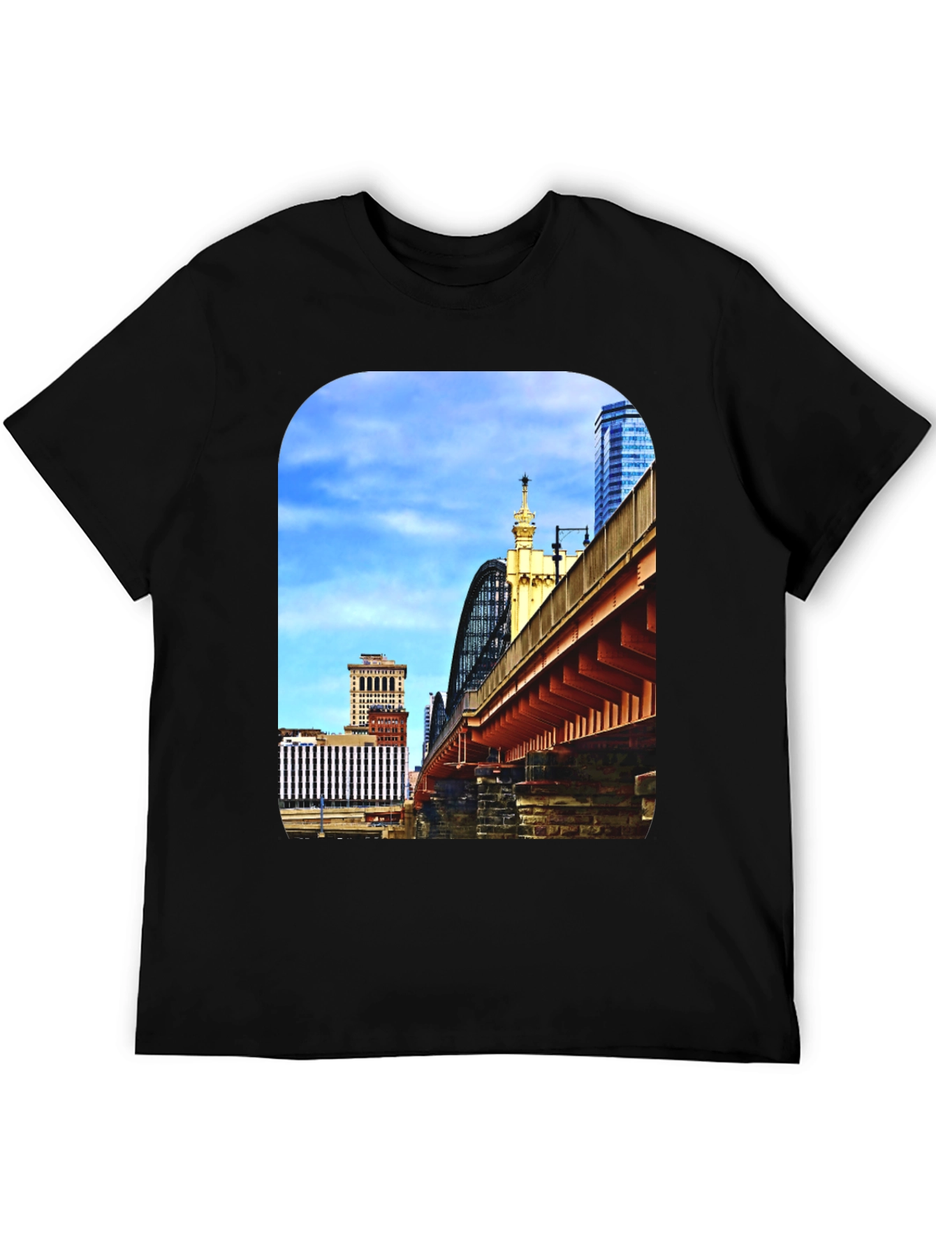 City Bridge Print Black Crewneck T-Shirt