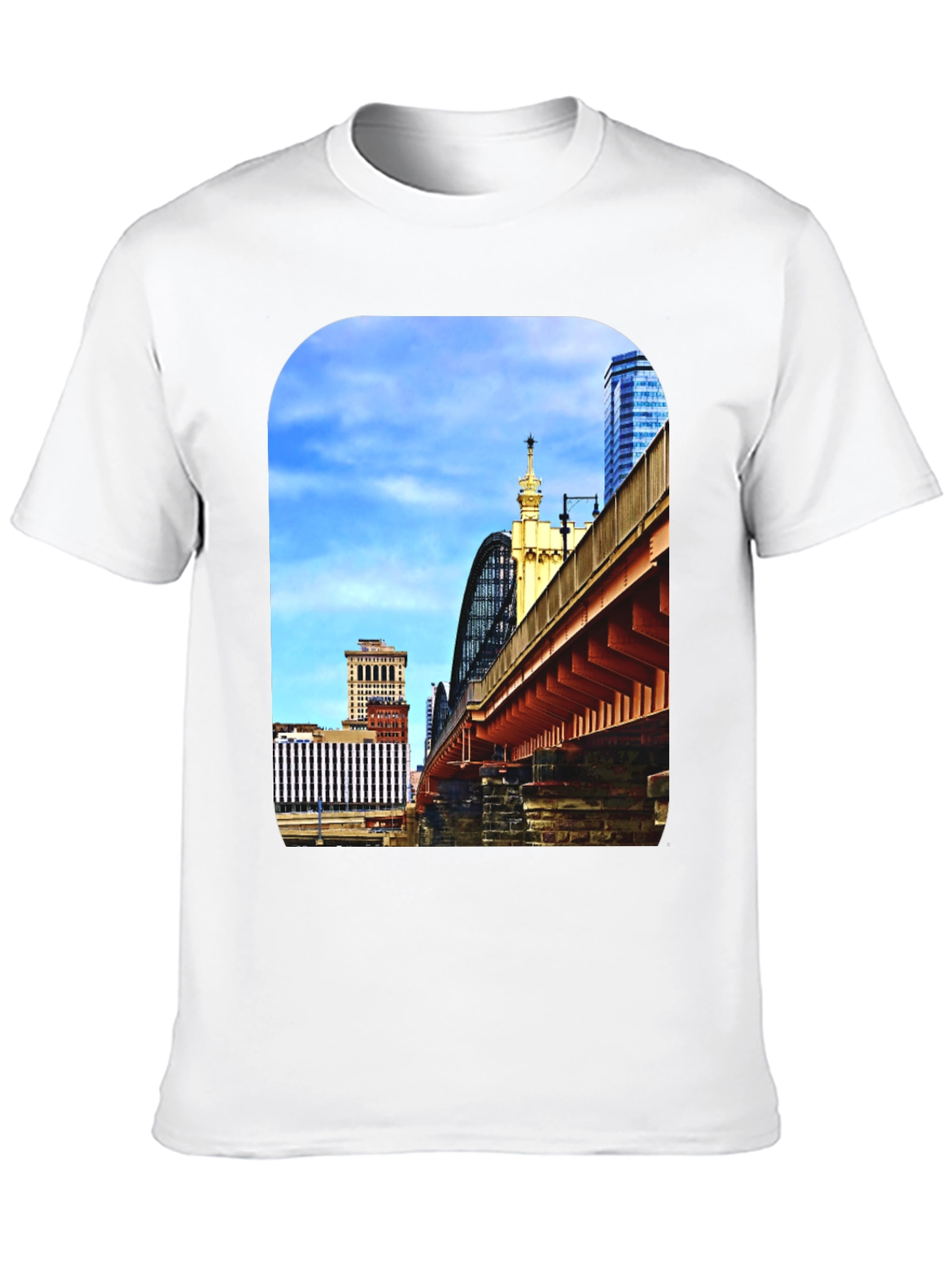 City Bridge Print Black Crewneck T-Shirt