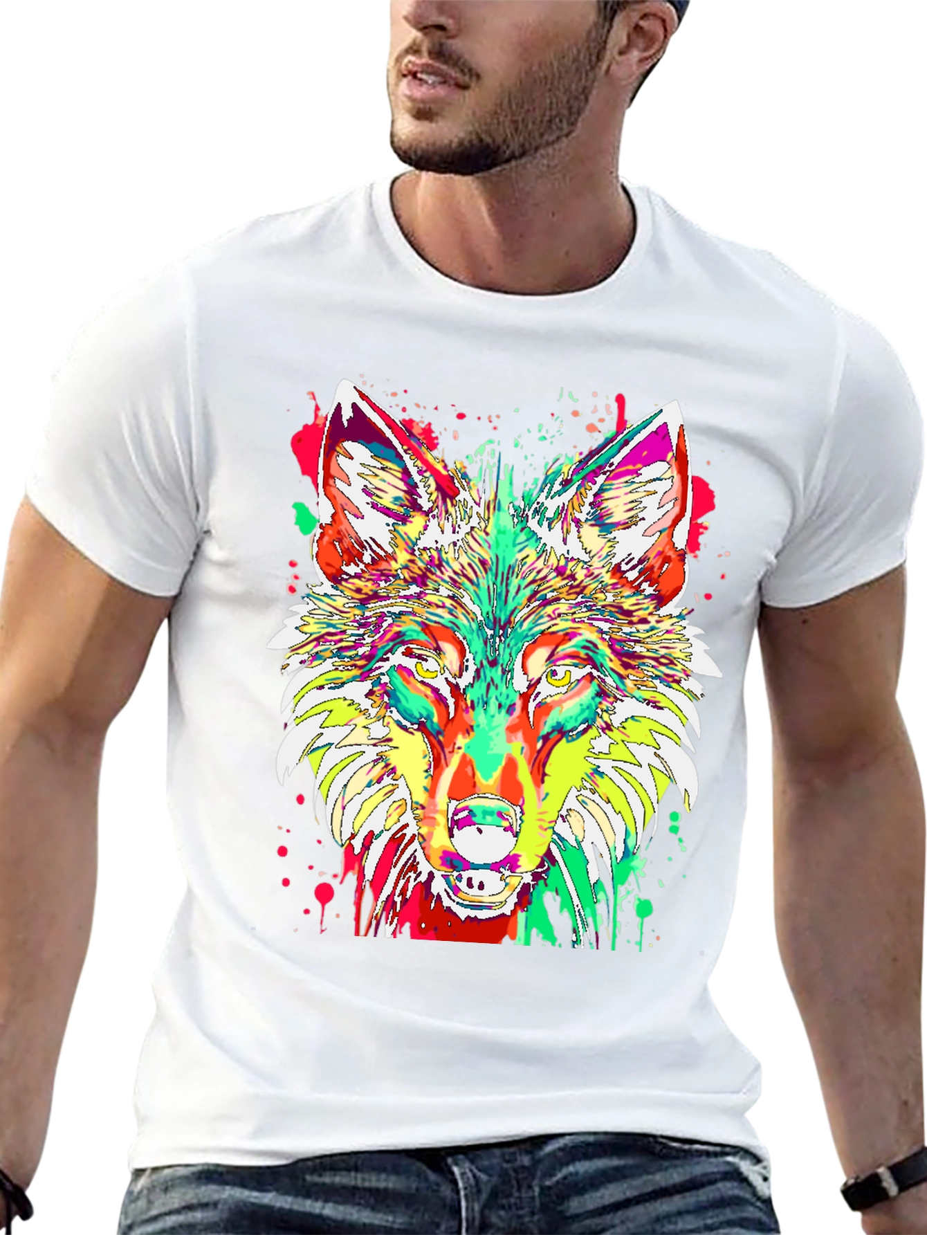 Psychedelic Wolf Graphic T-Shirt - Modern Art Design