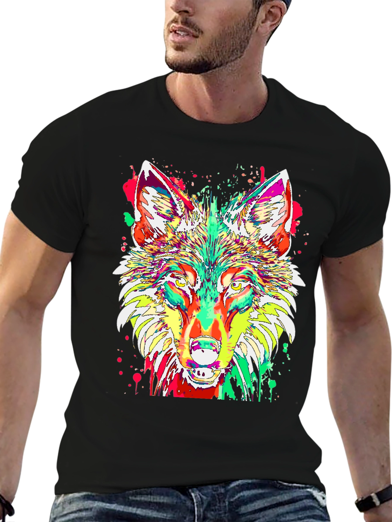 Psychedelic Wolf Graphic T-Shirt - Modern Art Design