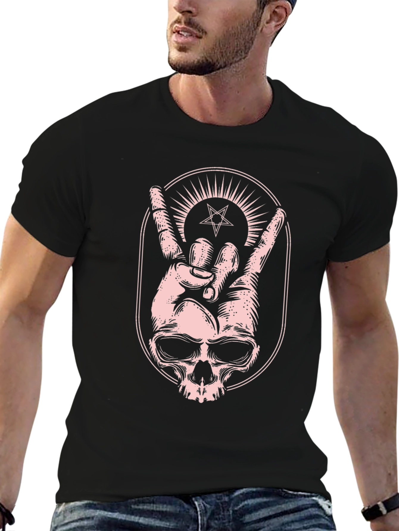 Skull Hand Graphic Print Tee - Rock On!