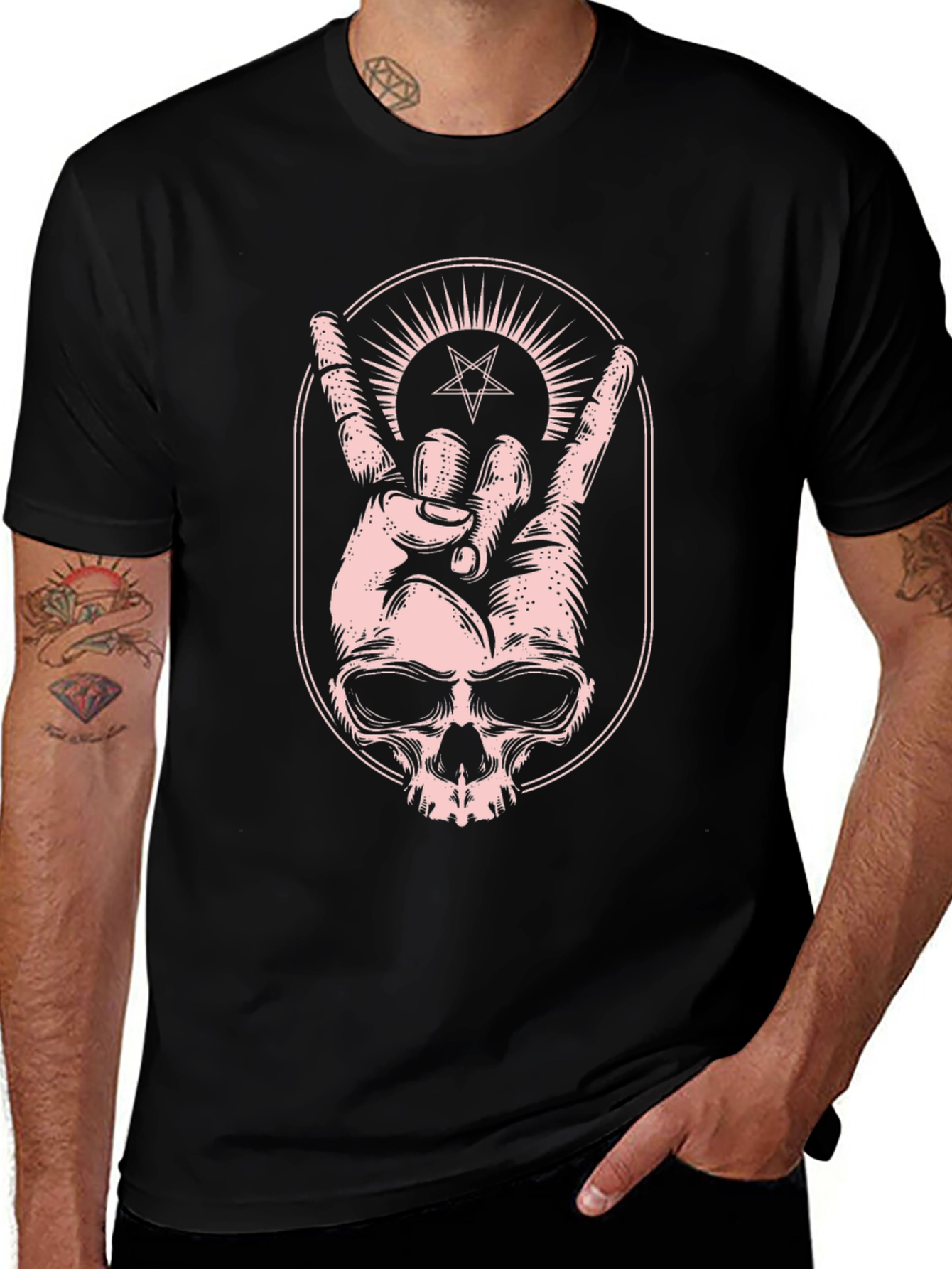 Skull Hand Graphic Print Tee - Rock On!