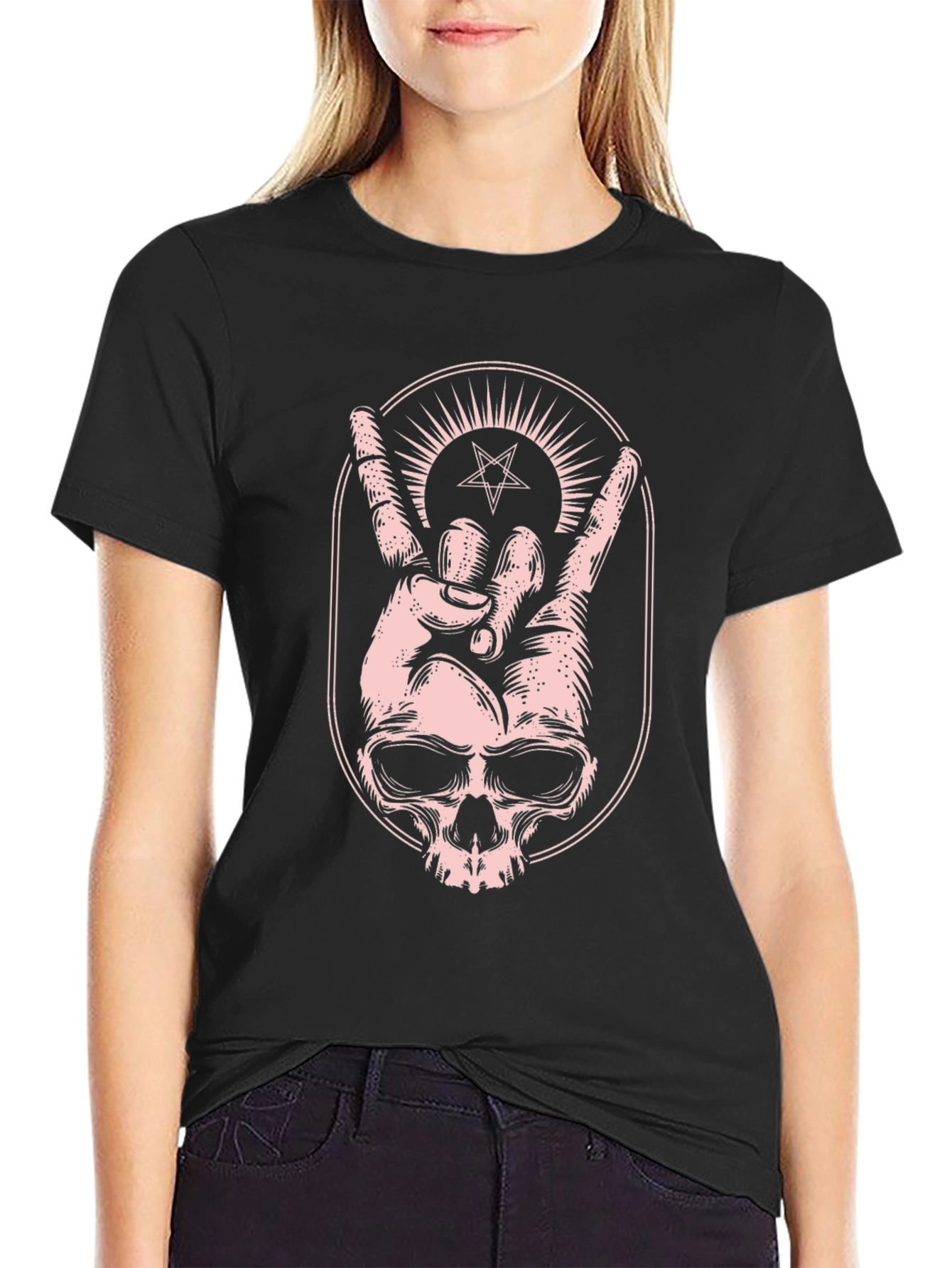 Skull Hand Graphic Print Tee - Rock On!