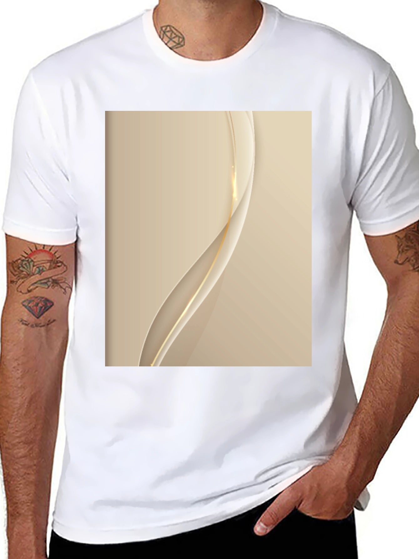 Stylish Black T-Shirt with Abstract Gold Design
