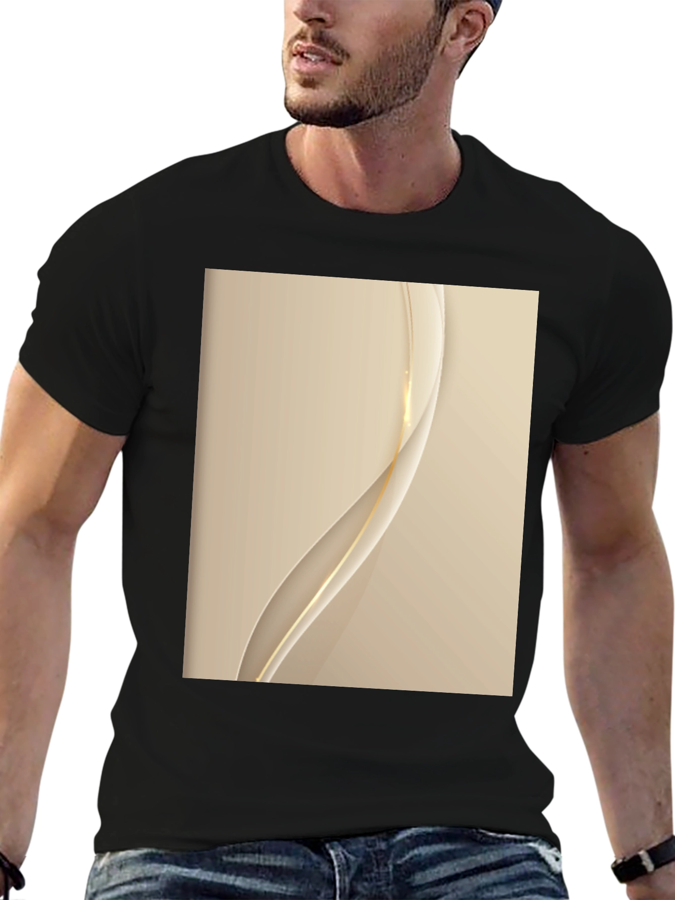 Stylish Black T-Shirt with Abstract Gold Design