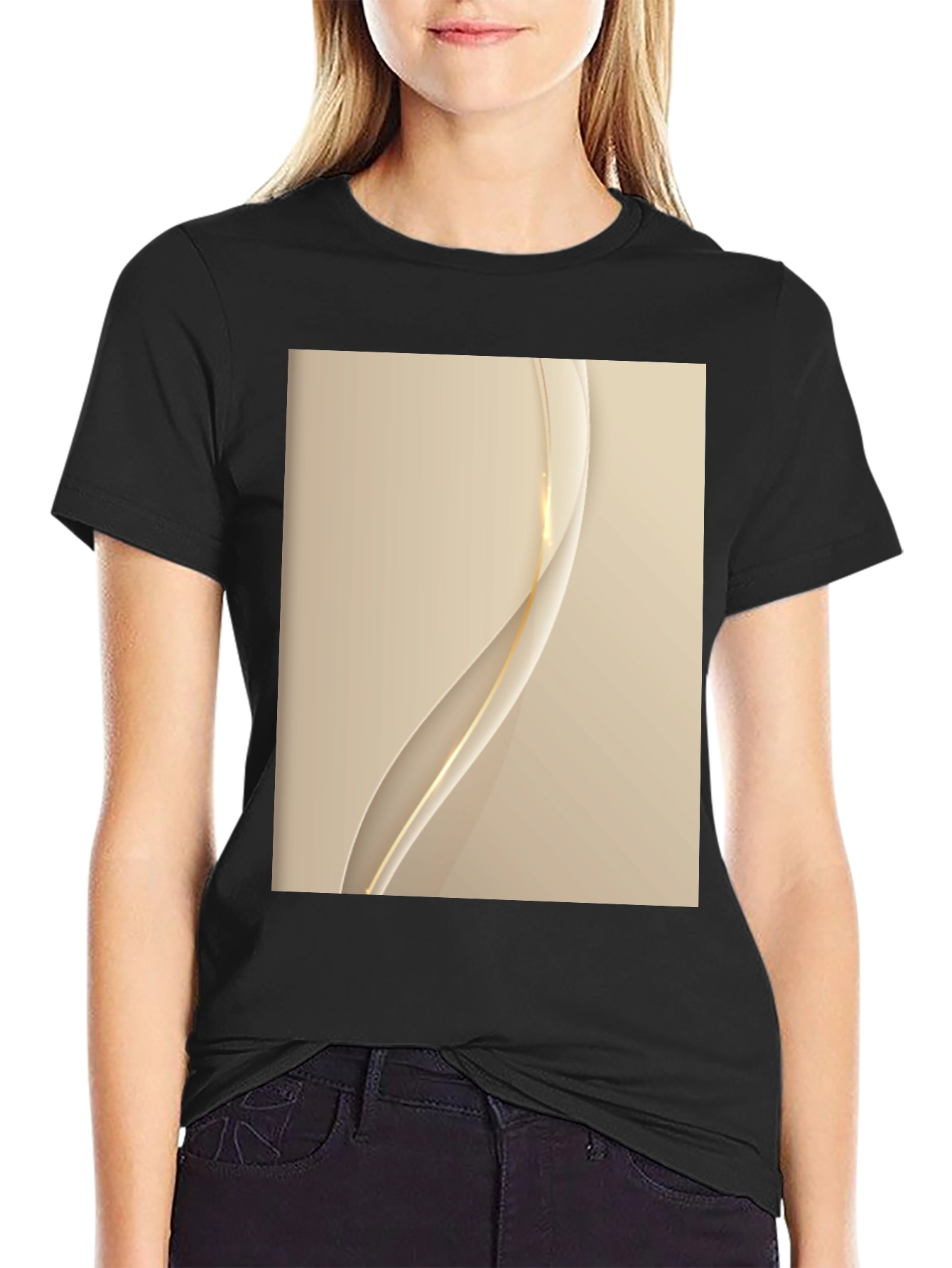 Stylish Black T-Shirt with Abstract Gold Design