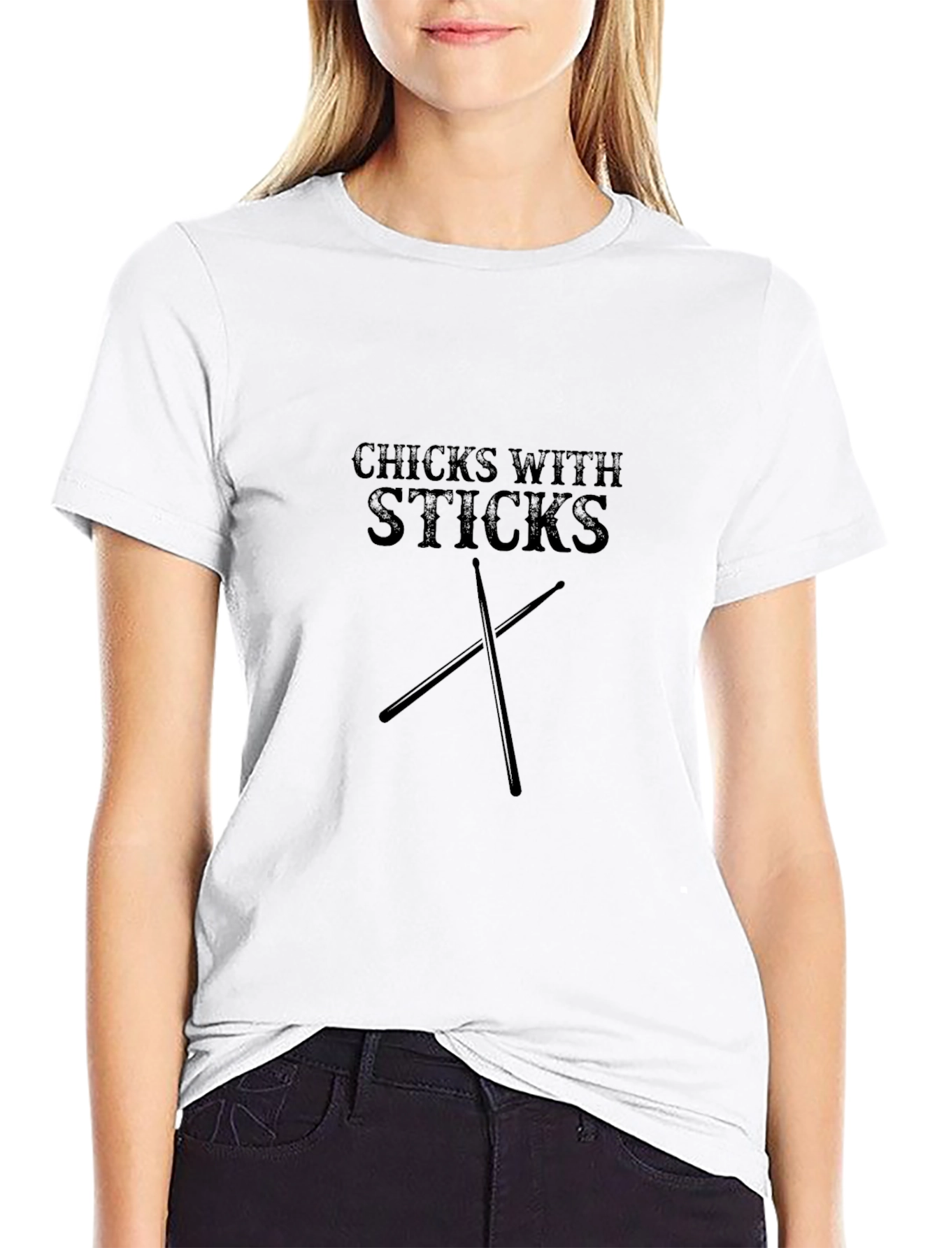 Chicks With Sticks Graphic Tee - Black Drummer Shirt