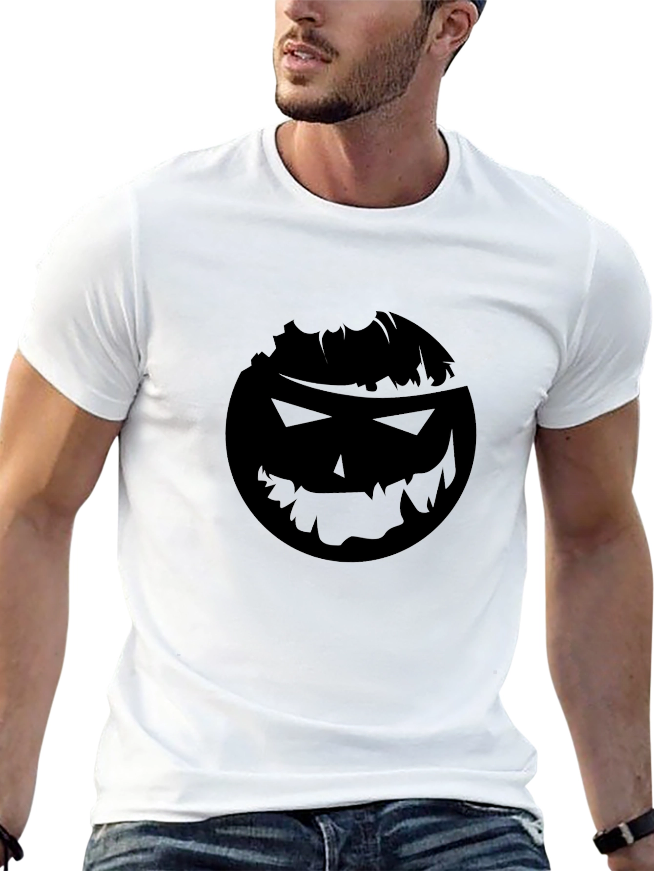 Spooky Pumpkin Face Graphic T-Shirt - Black