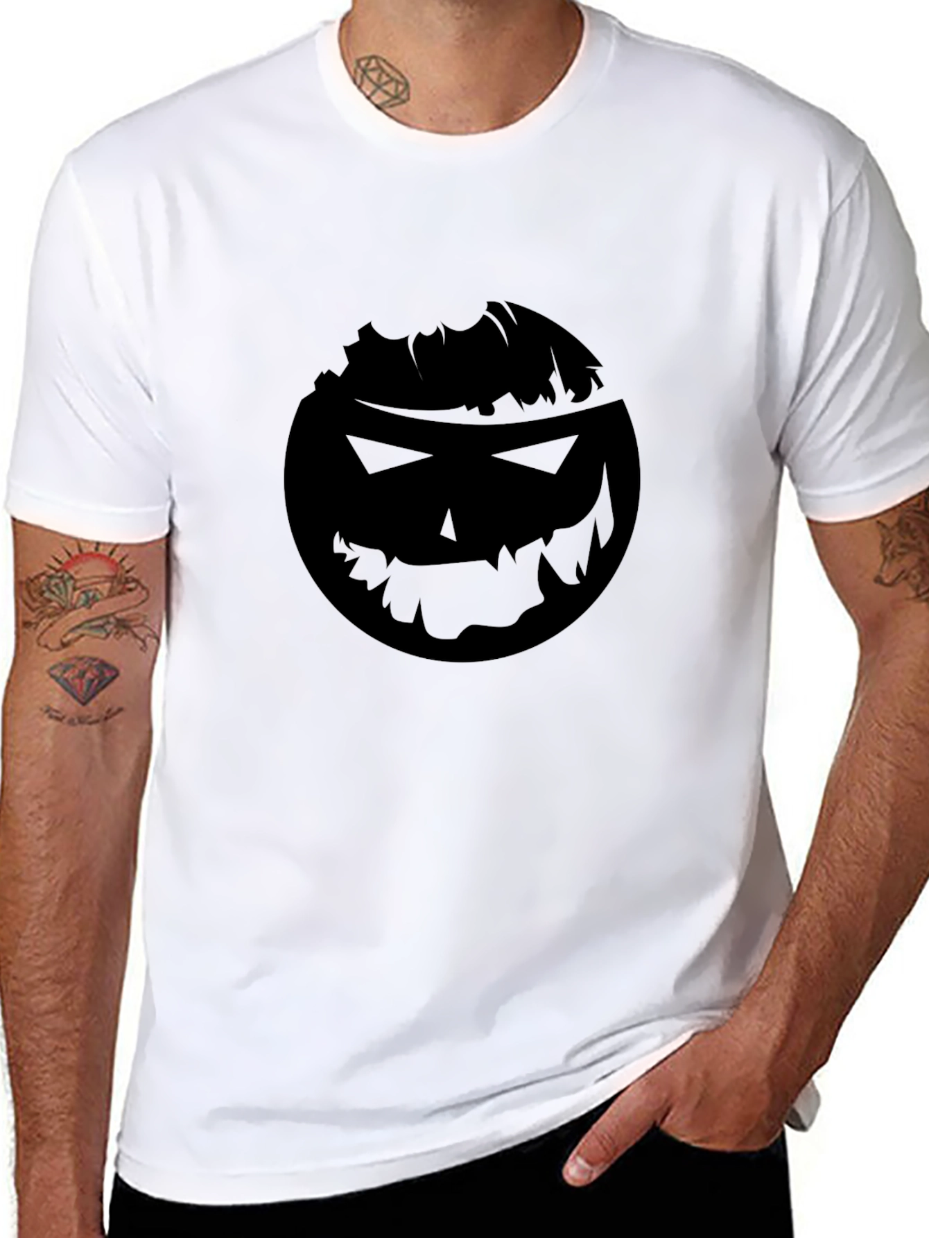 Spooky Pumpkin Face Graphic T-Shirt - Black