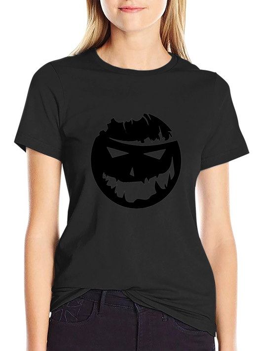 Spooky Pumpkin Face Graphic T-Shirt - Black
