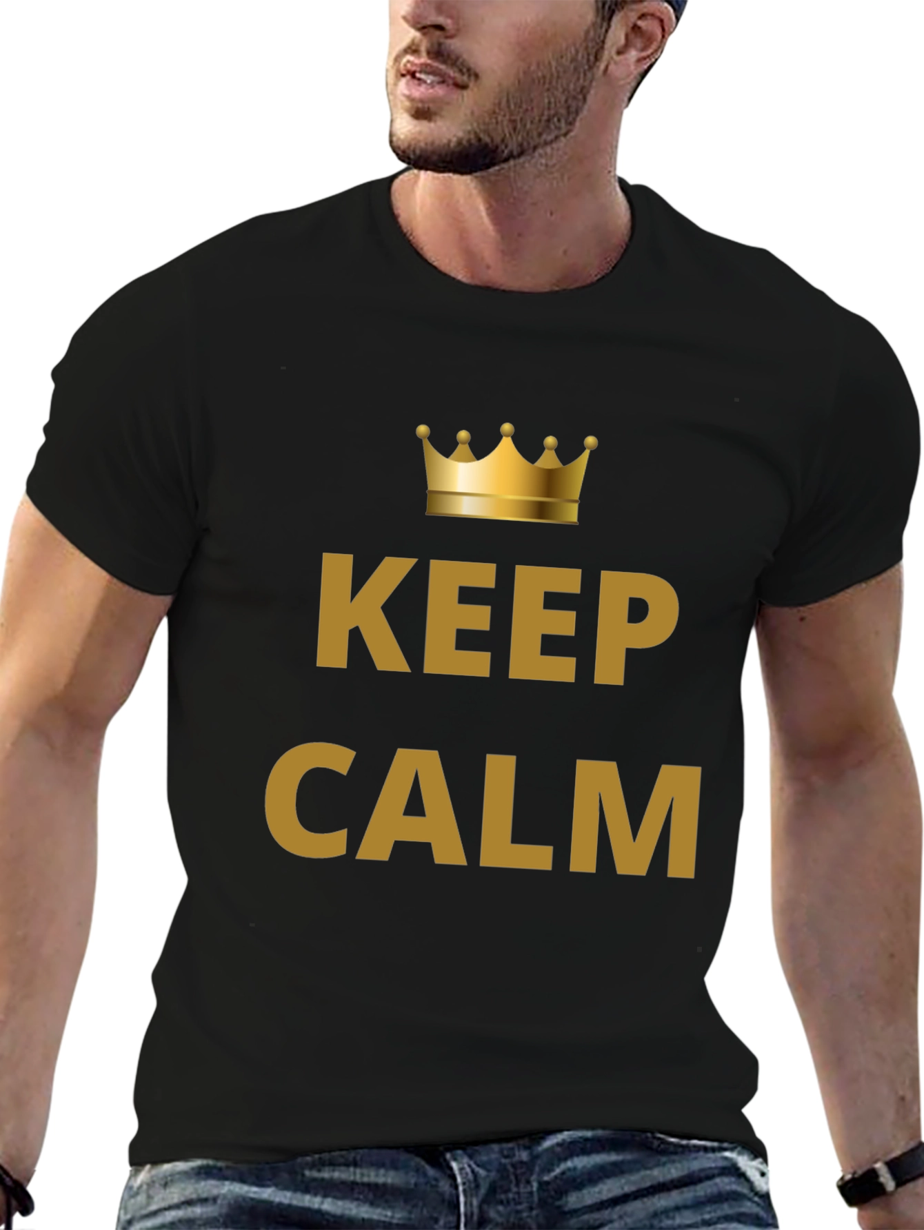 Keep Calm Crown Graphic Mens Black T-Shirt