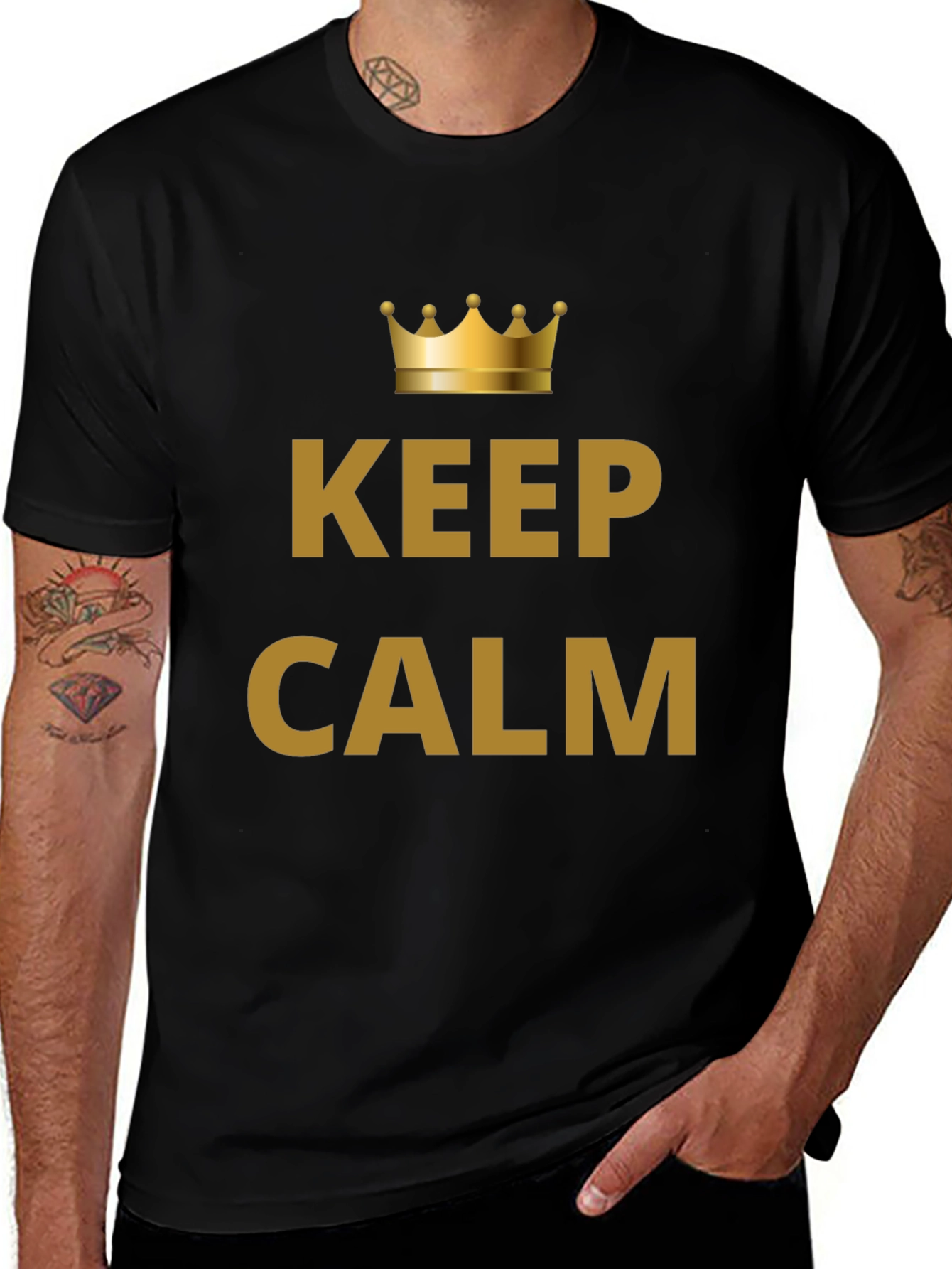Keep Calm Crown Graphic Mens Black T-Shirt