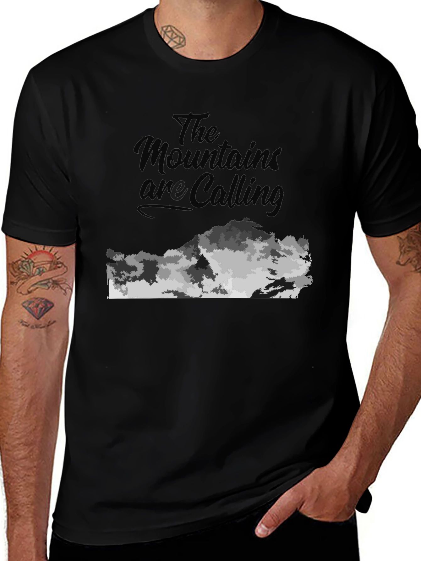 Mountains Are Calling Black Graphic Tee