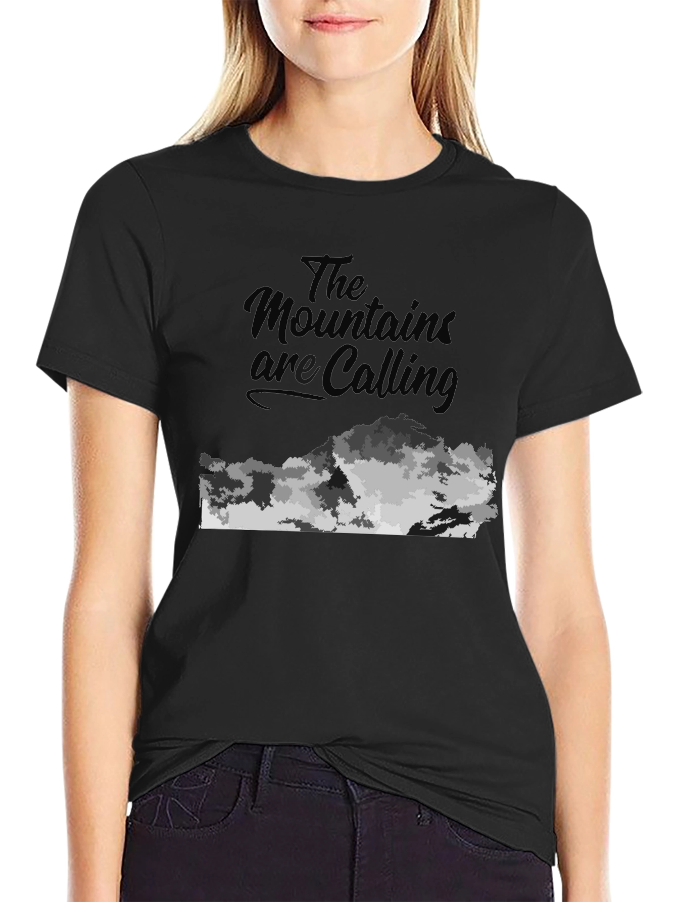 Mountains Are Calling Black Graphic Tee