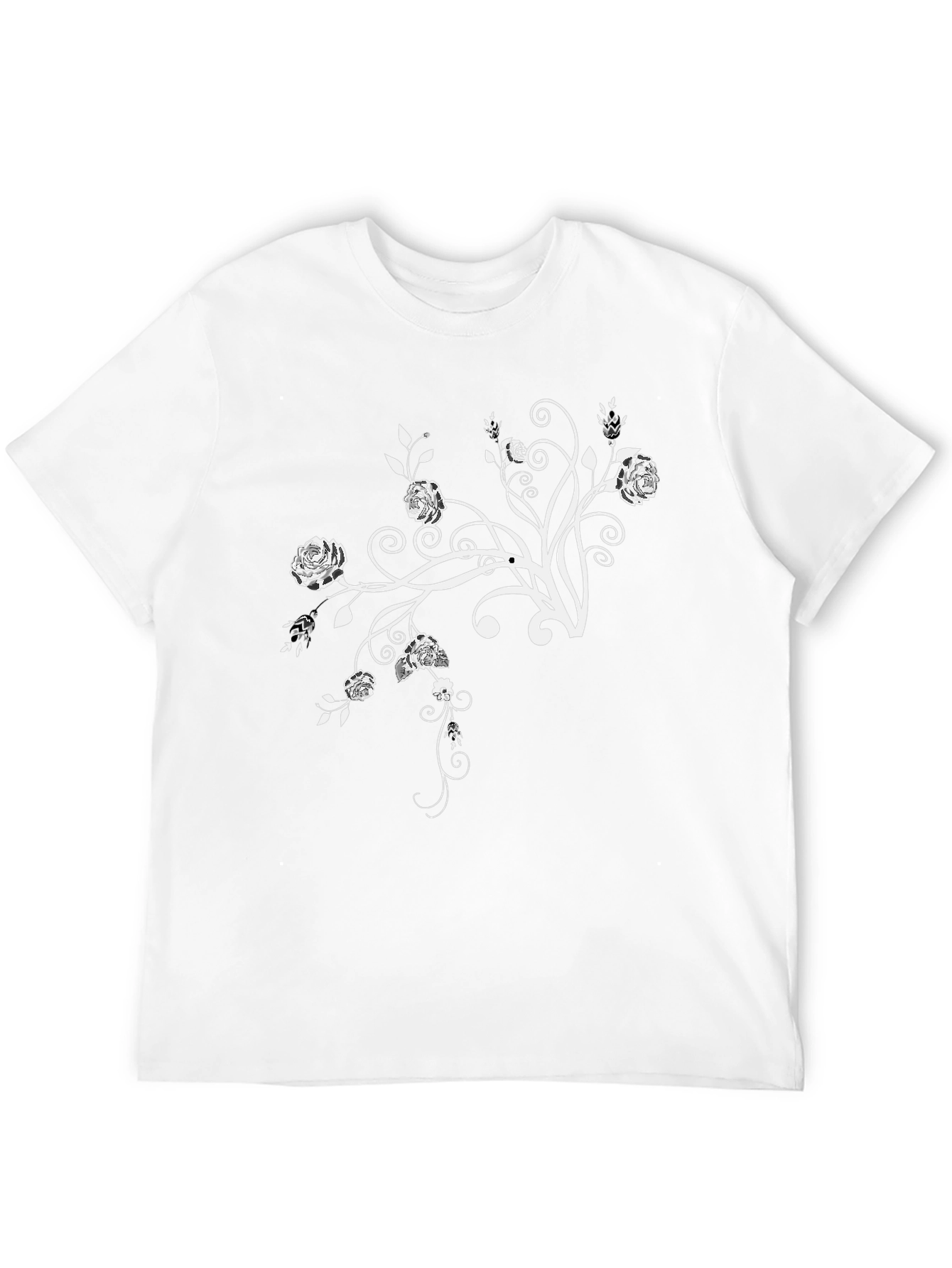 Floral Design Black Crew Neck T-Shirt