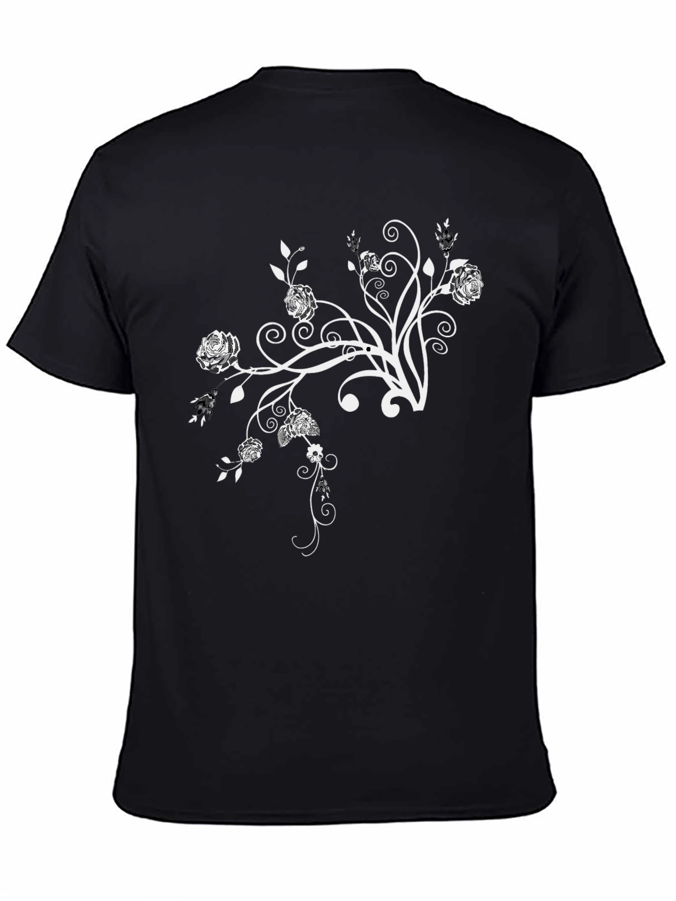 Floral Design Black Crew Neck T-Shirt