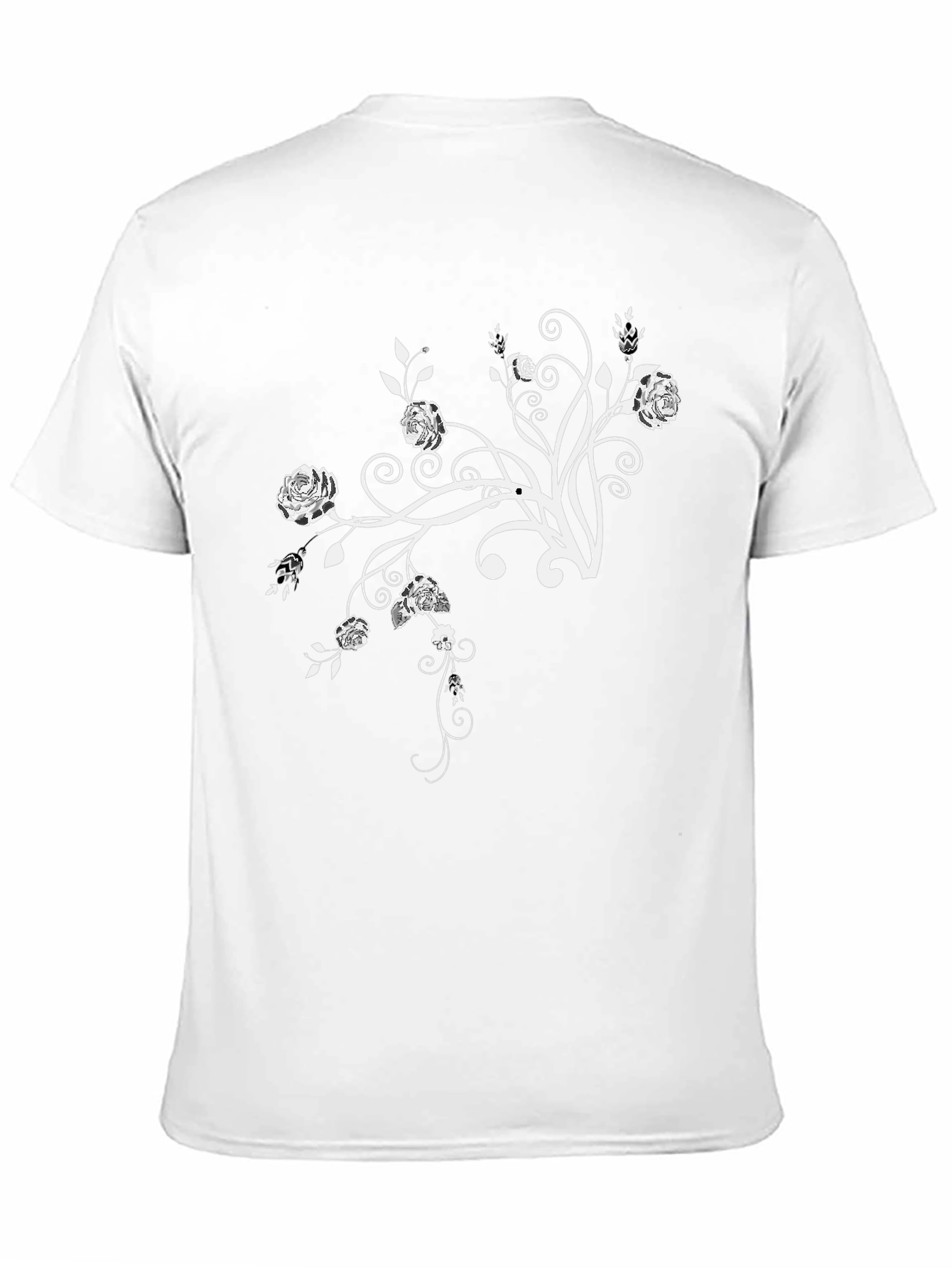 Floral Design Black Crew Neck T-Shirt