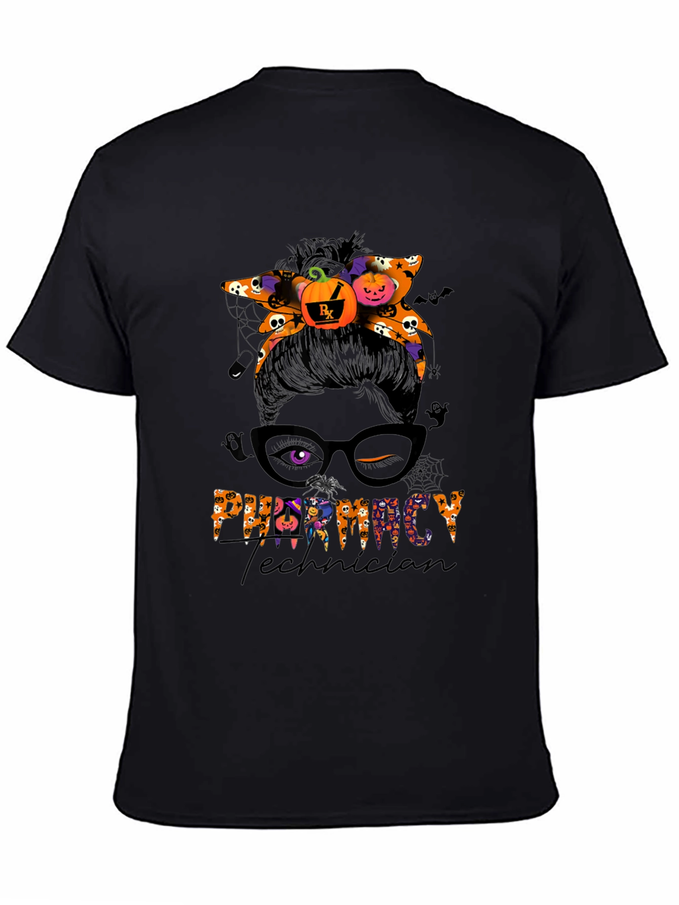 Pharmacy Technician Halloween Messy Bun T-Shirt
